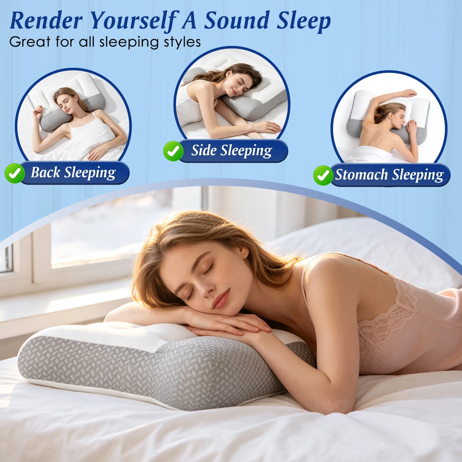 Dual Zone Support Bed Pillow with Ear Cutout - Ergonomic Side Sleeper Pillow, Breathable Mesh Cover, Down Alternative Fiber Fill for Home Bedroom Use view 7