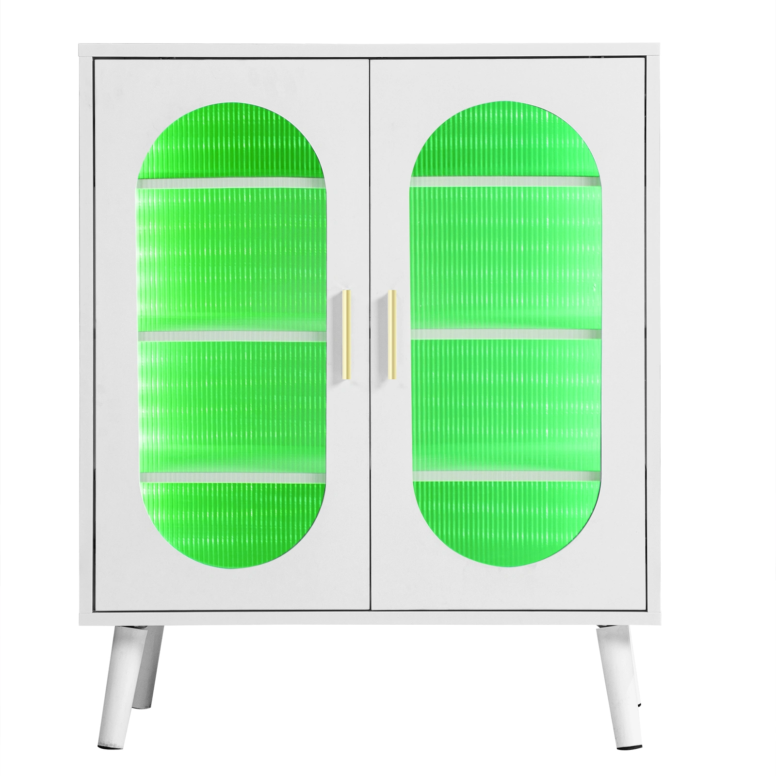 Two-door, polycarbonate sheet shoe cabinet with four internal layers, USB LED strip, and 24 adjustable buttons. Made of particleboard and polycarbonate sheet. Dimensions: 68*40*83.5 cm. White view 11