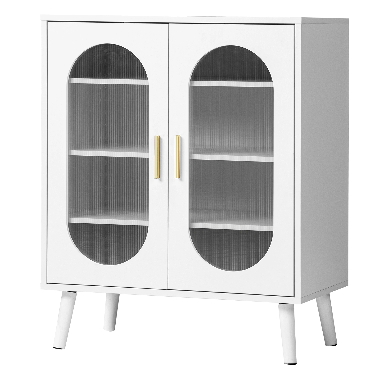 Two-door, polycarbonate sheet shoe cabinet with four internal layers, USB LED strip, and 24 adjustable buttons. Made of particleboard and polycarbonate sheet. Dimensions: 68*40*83.5 cm. White view 13