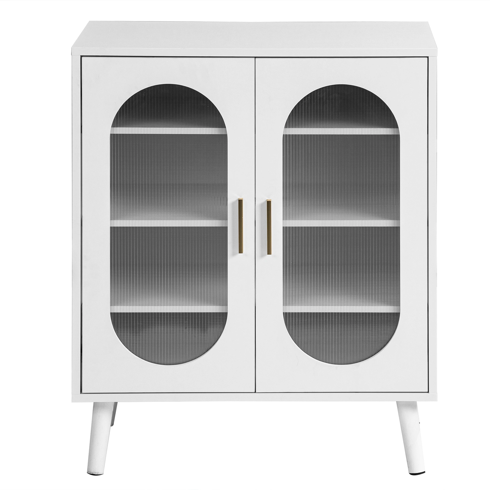 Two-door, polycarbonate sheet shoe cabinet with four internal layers, USB LED strip, and 24 adjustable buttons. Made of particleboard and polycarbonate sheet. Dimensions: 68*40*83.5 cm. White view 3