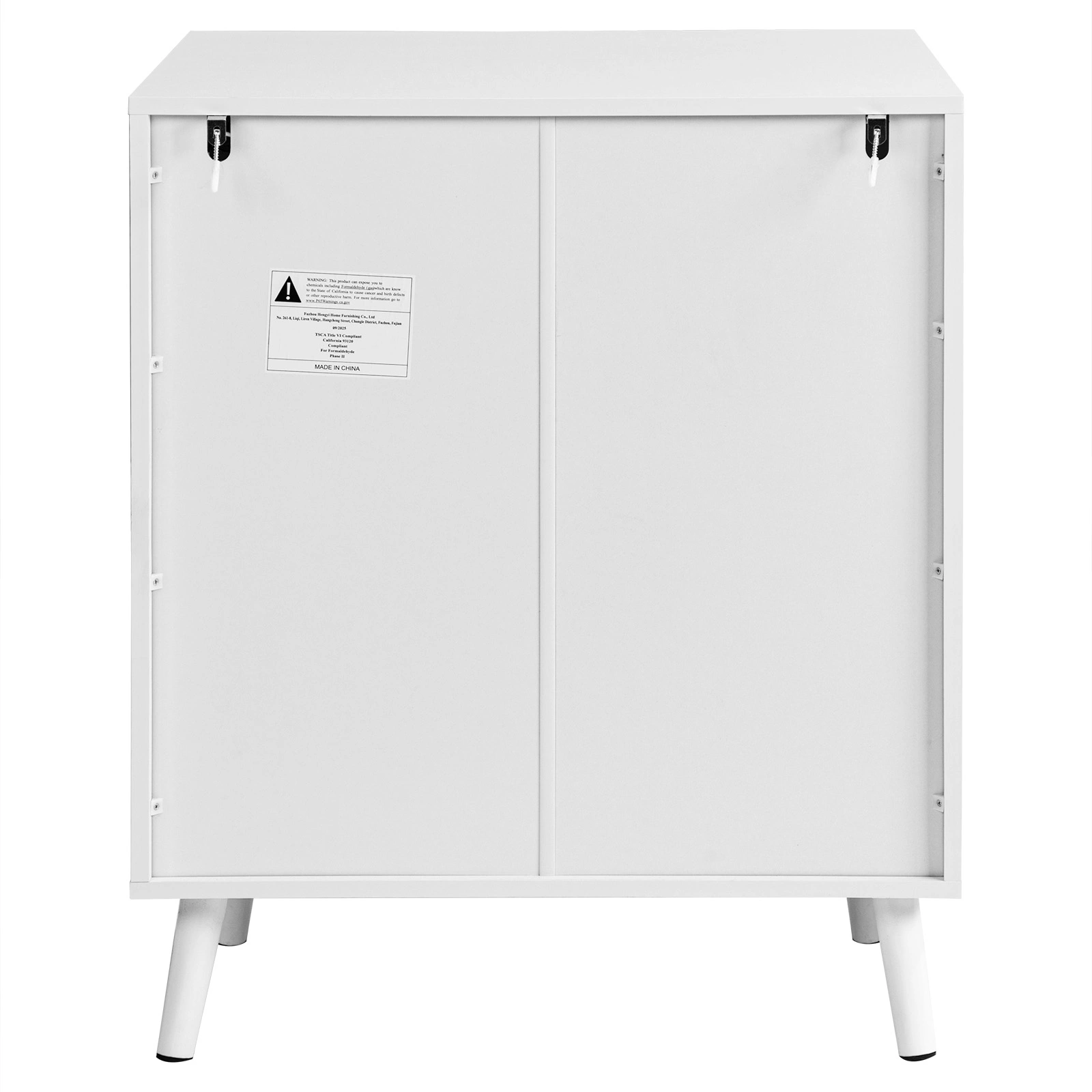Two-door, polycarbonate sheet shoe cabinet with four internal layers, USB LED strip, and 24 adjustable buttons. Made of particleboard and polycarbonate sheet. Dimensions: 68*40*83.5 cm. White view 4