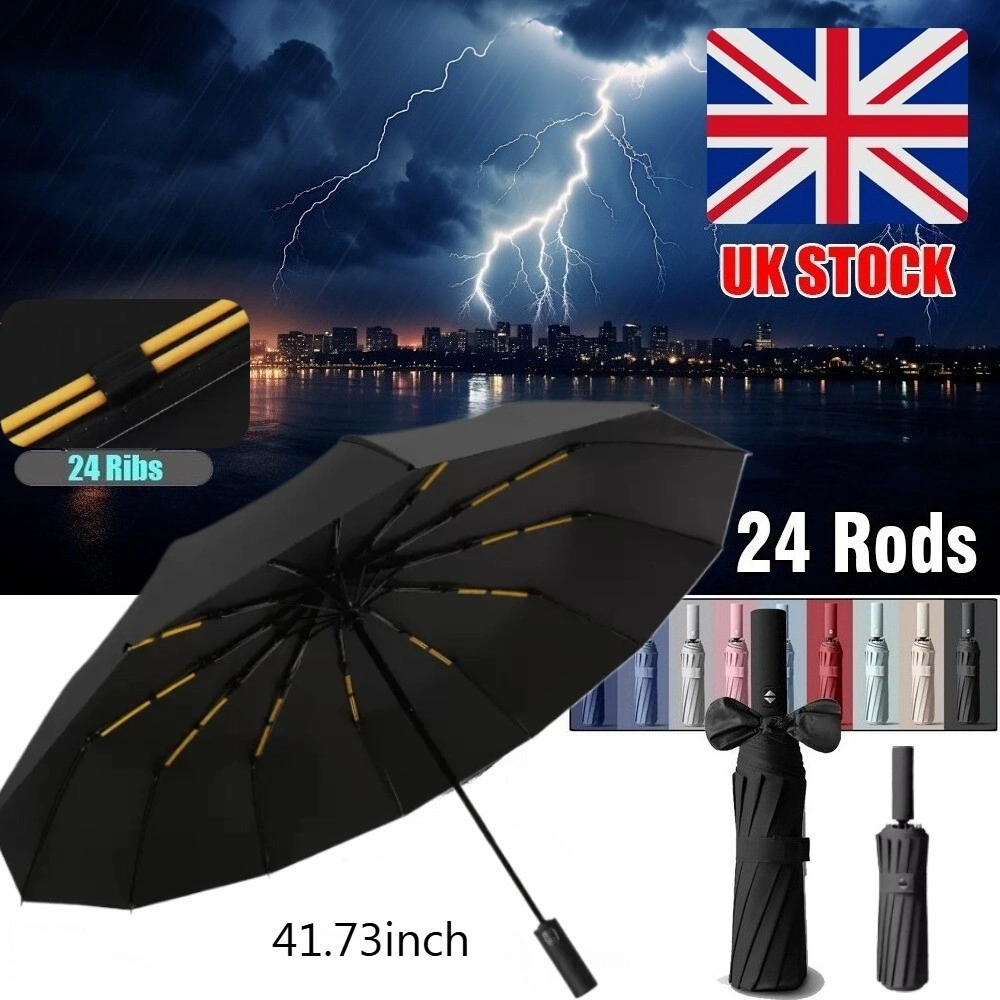 Extra Strong 24-Rod Foldable Umbrella, Fully Automatic Large Windproof UV Protection Rain Umbrella for Travel & Outdoor Use view 2