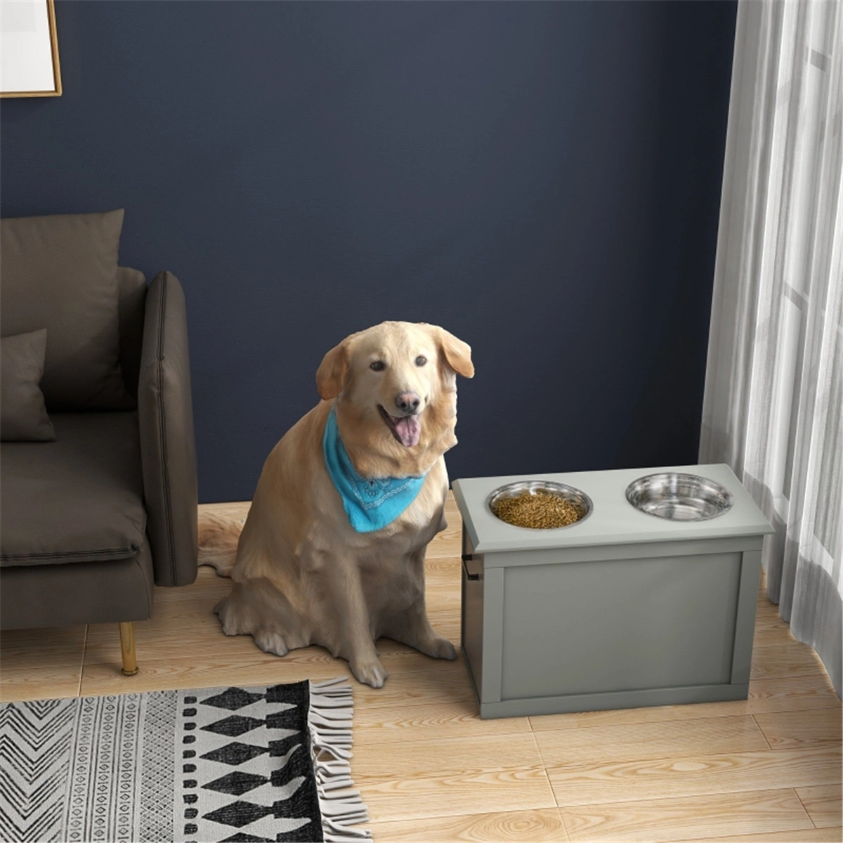 **Pet Dog Bowl Feeding Station with Storage** - removed platform notes, kept core product identity