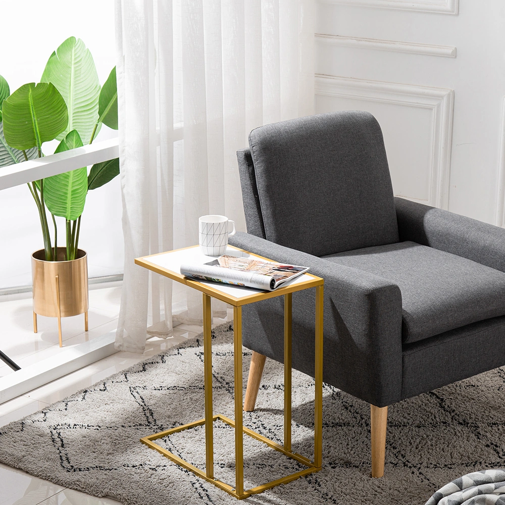 Marble Simple C-Side Table [30x48x61cm] White view 7