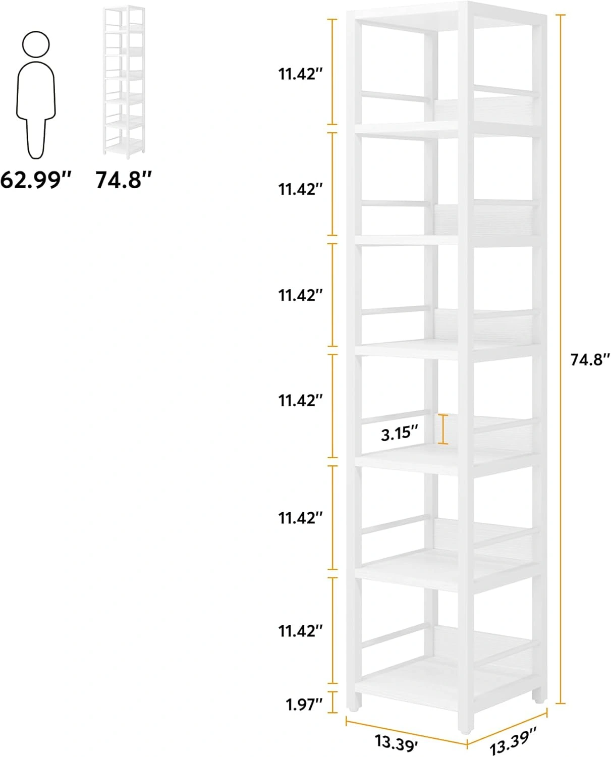 Bookshelf Storage Cabinet, Multi-Tier Open Shelf Organizer Unit for Home Office Living Room view 2
