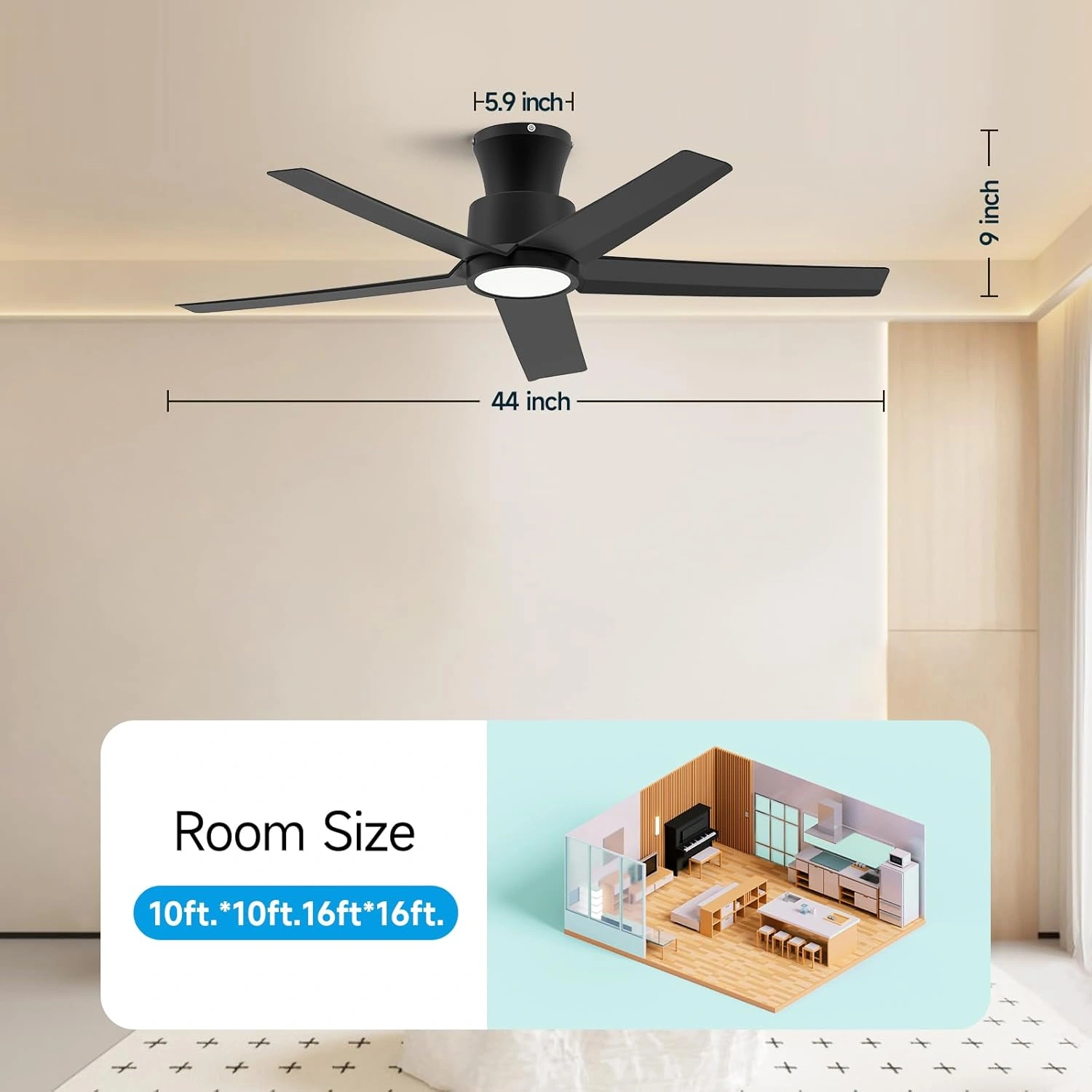 44 inch Ceiling Fans with Lights, Large Air Volume Ceiling Fans with Reversible Quiet DC Motor and Remote, 5D-W5, 5X-W5[Unable ship on weekends, TK/TEMU only for pickup, only TX10643 warehouse supports GOFO] view 3