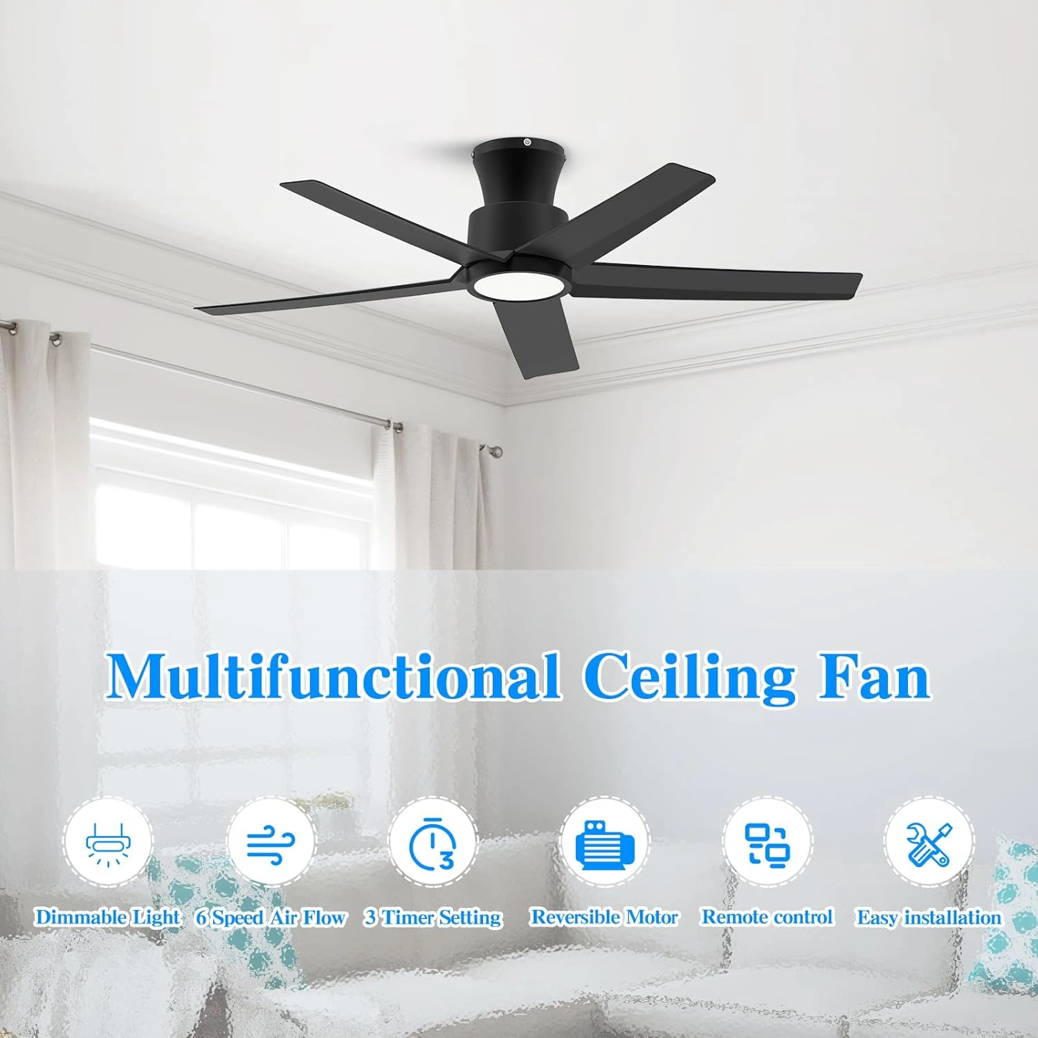 44 inch Ceiling Fans with Lights, Large Air Volume Ceiling Fans with Reversible Quiet DC Motor and Remote, 5D-W5, 5X-W5[Unable ship on weekends, TK/TEMU only for pickup, only TX10643 warehouse supports GOFO] view 4