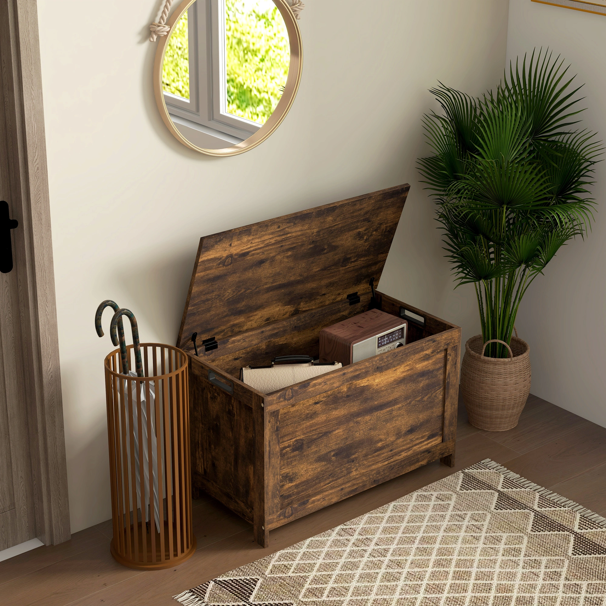 Upholstered Storage Bench with Cushioned Seat, Shoe Organizer Bench for Entryway Bedroom Living Room