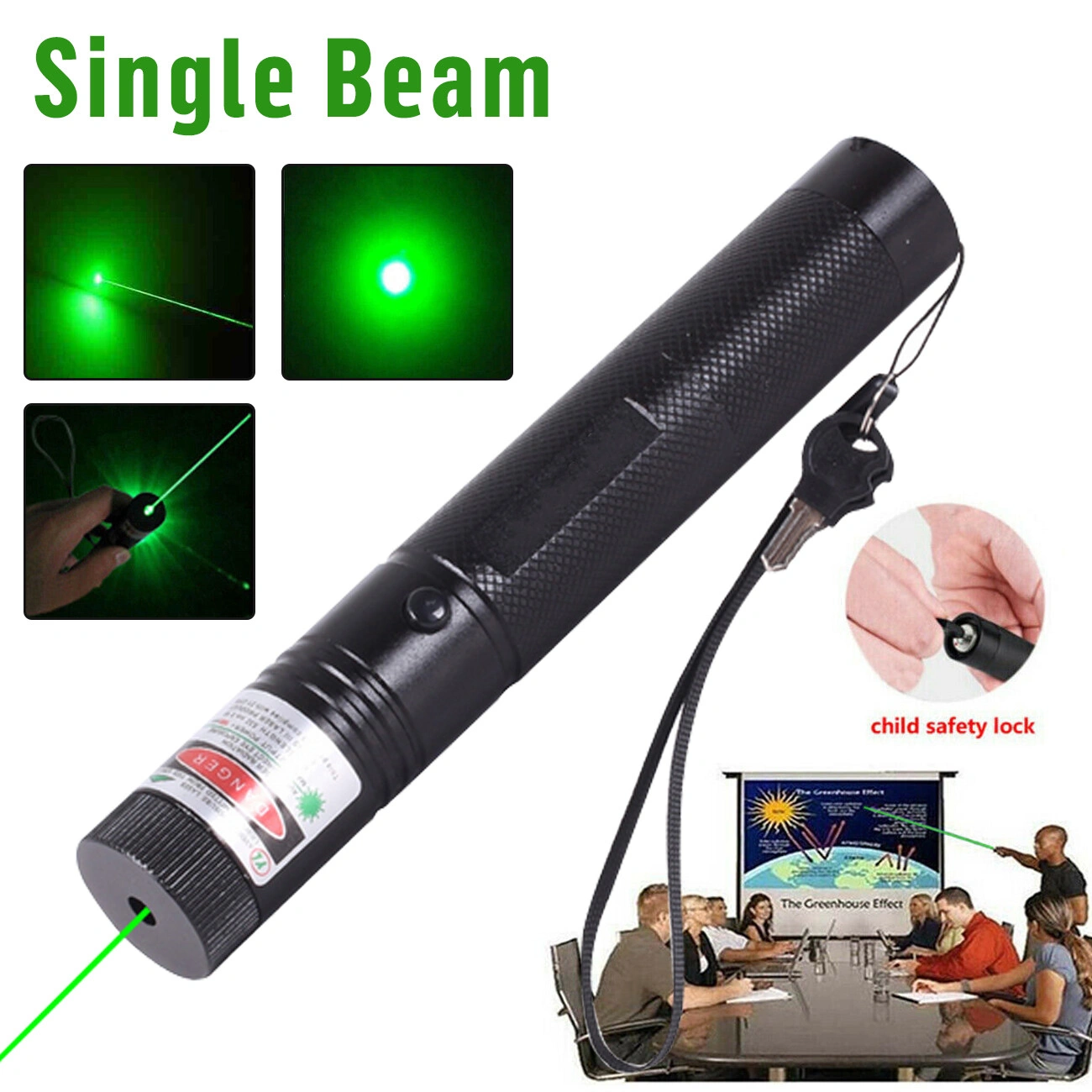 Rechargeable 532nm Green Laser Pointer Pen 1mW Visible Beam Light + Battery + USB Charger Set view 6
