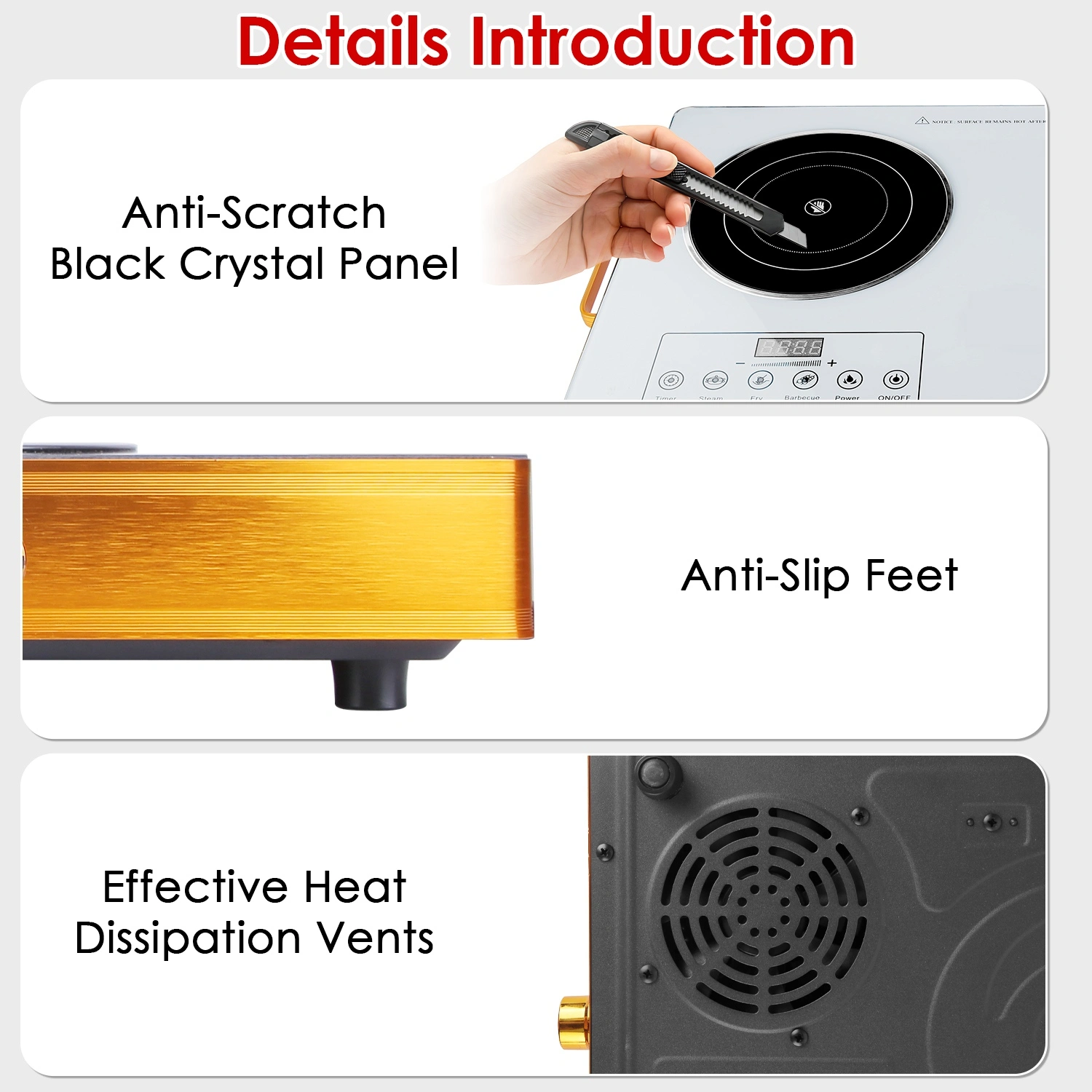 7000W Double Burner Electric Cooktop 110V, 2x3500W Rapid Heating Hot Plate with 4 Preset Modes (Steam/Fry/Barbecue/Power), 11-Level Power Control, Portable Handles & Easy-Clean Glass Surface, Fit All view 3