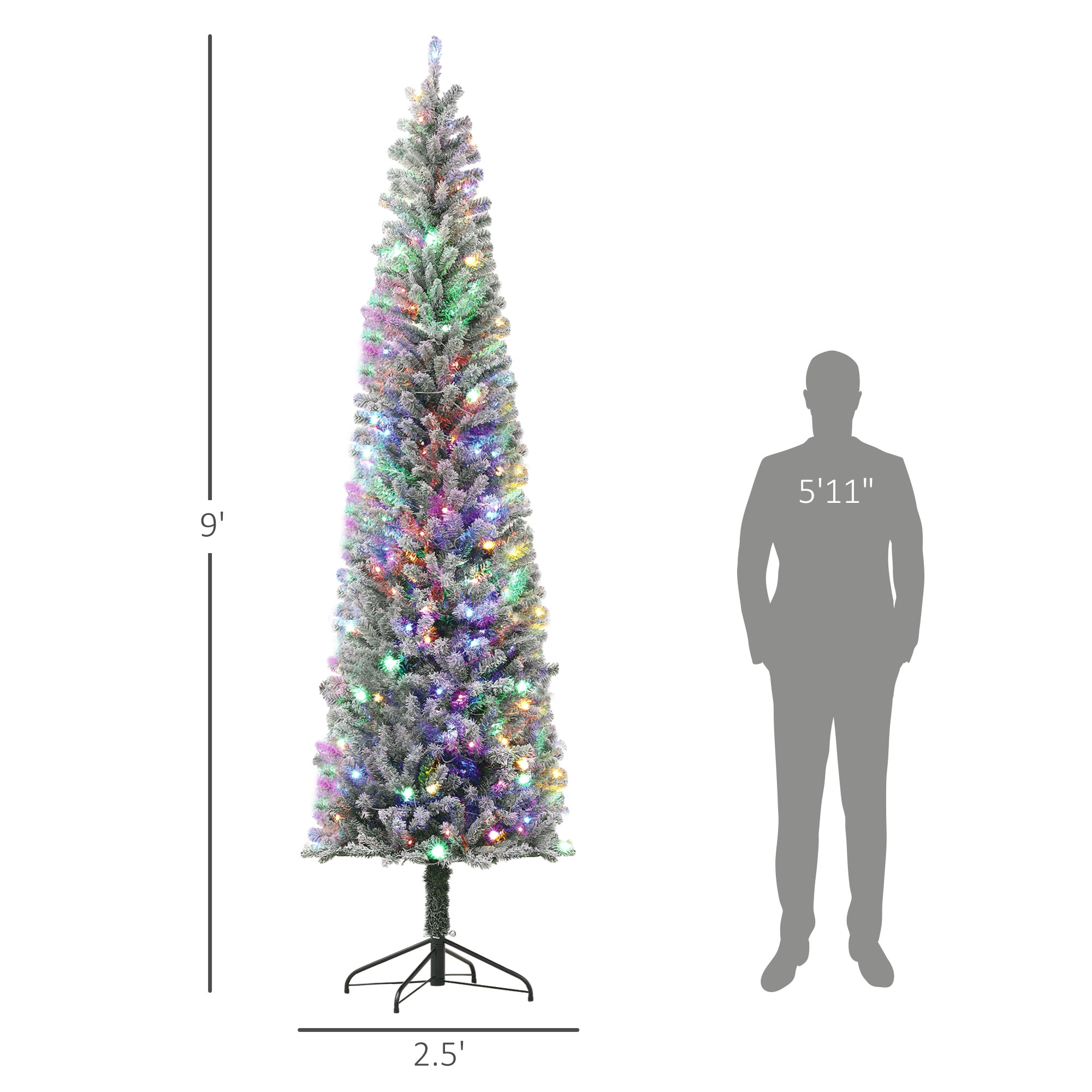 7FT Christmas Tree Pre-Lit with LED Lights, Full Full-Flocked Artificial Pine Tree with Hinged Branches, Household & Party Holiday Decor view 2