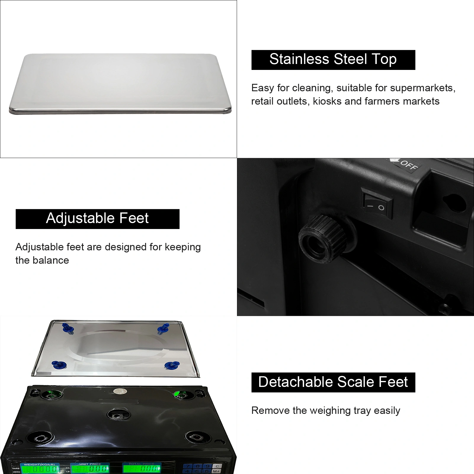 ACS-30 Digital Price Computing Scale 40kg x 5g Vegetable Market UK Plug Silver Black view 3