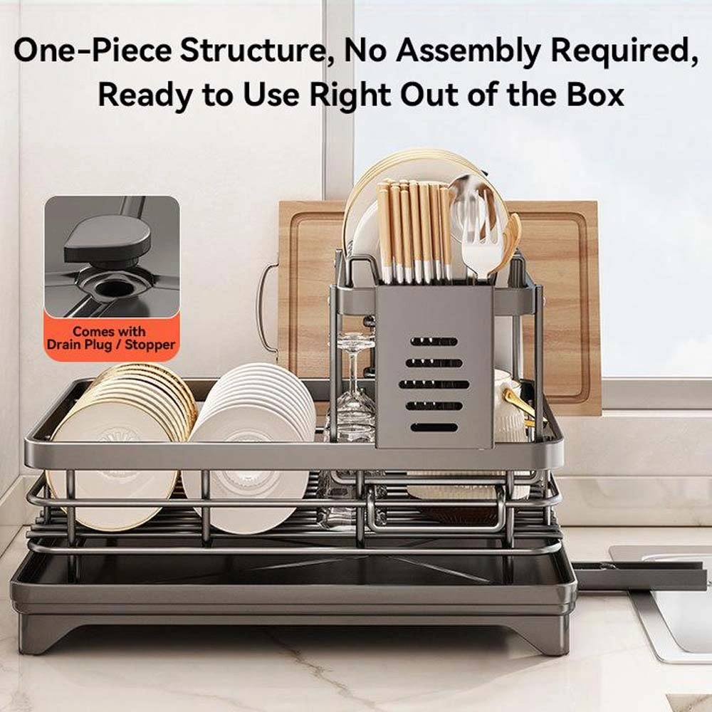 Foldable Over Sink Dish Drying Rack|Pull-Out 2-Tier Dish Drainer with Utensil Holder|Space Saving Kitchen Organizer for Small Kitchens view 8