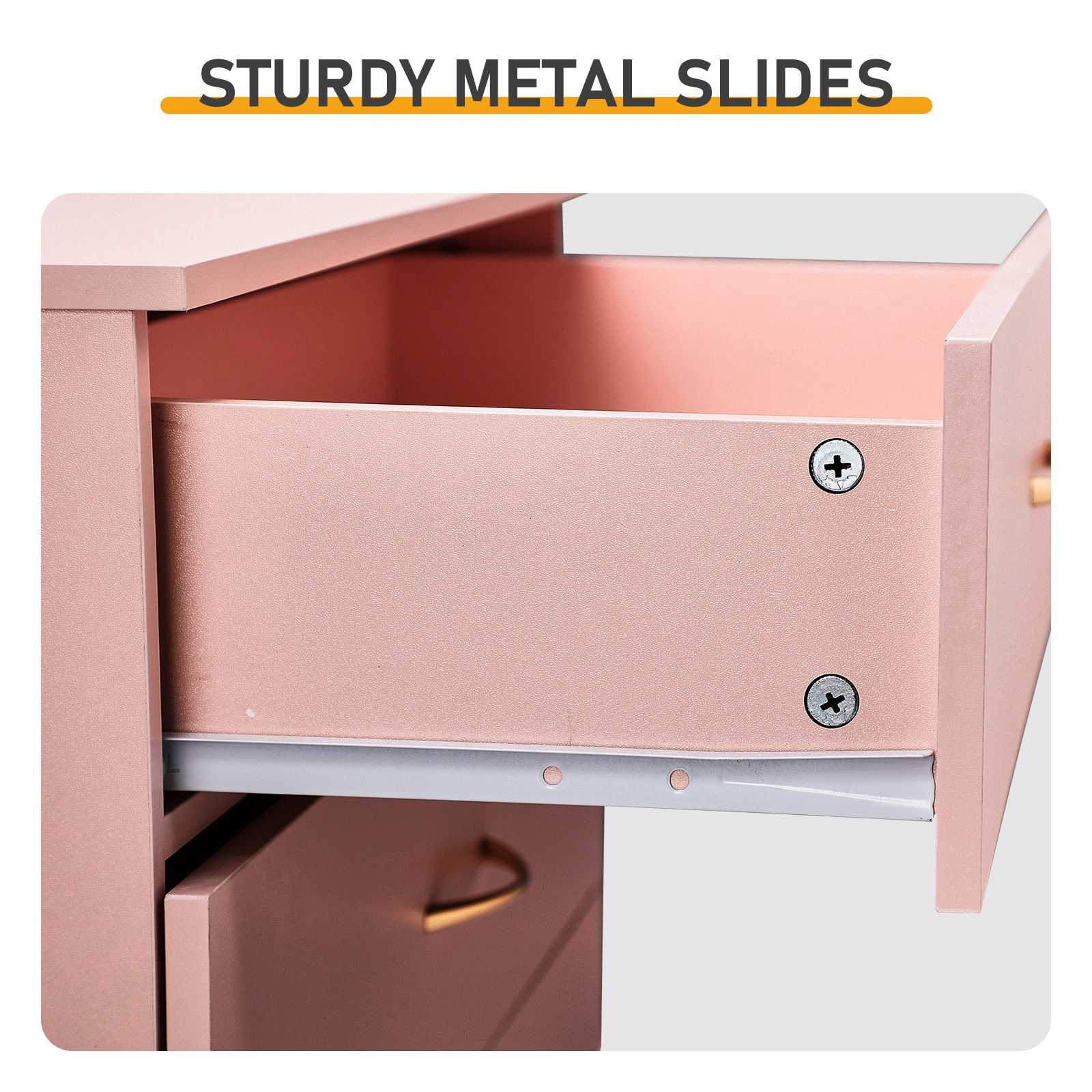 Nail polish powder textured surface, particleboard with melamine veneer, 66*33*73mm, four-drawer cabinet, faux rose gold handles view 9