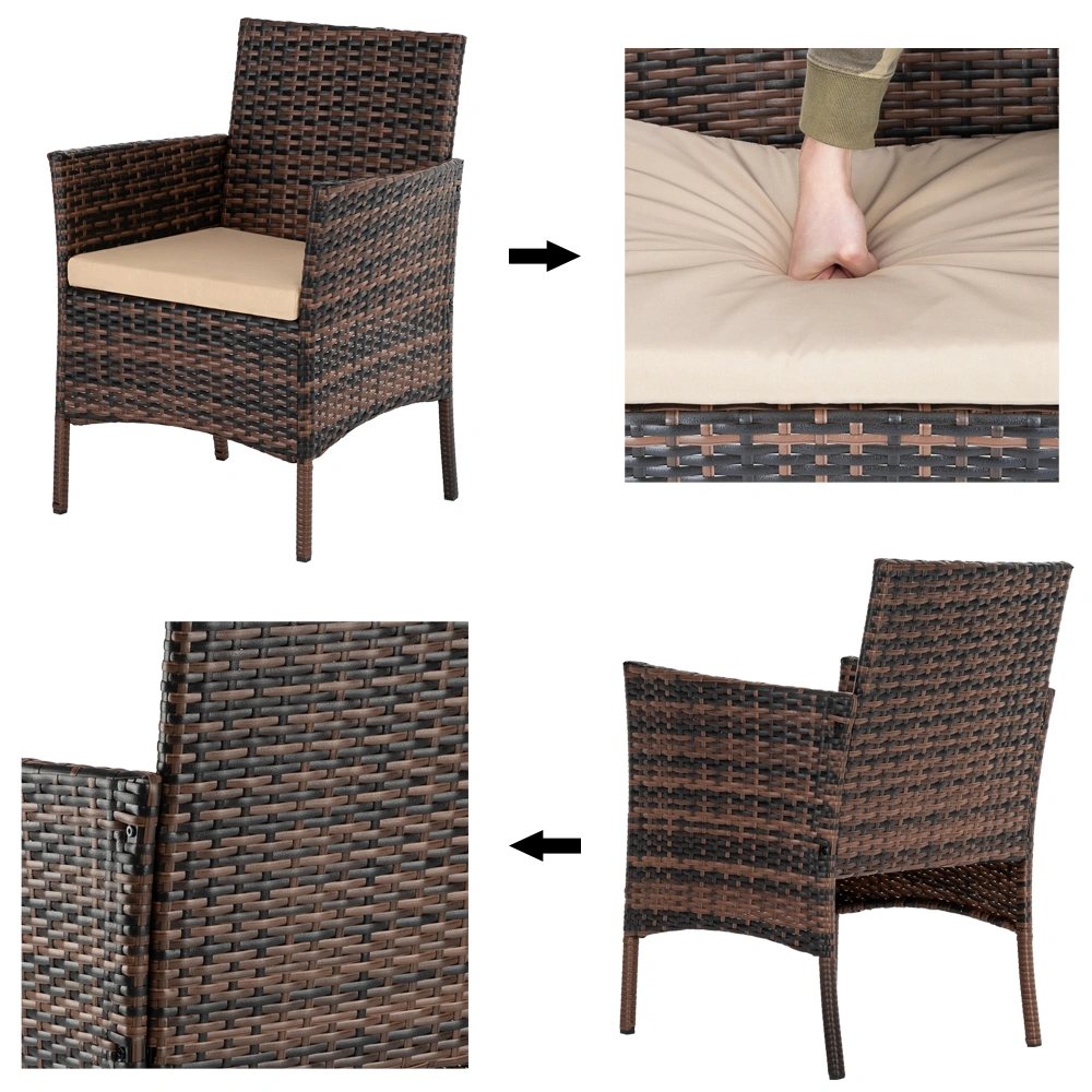 2pcs Arm Chairs 1pc Love Seat & Tempered Glass Coffee Table Rattan Sofa Set Brown Gradient view 3