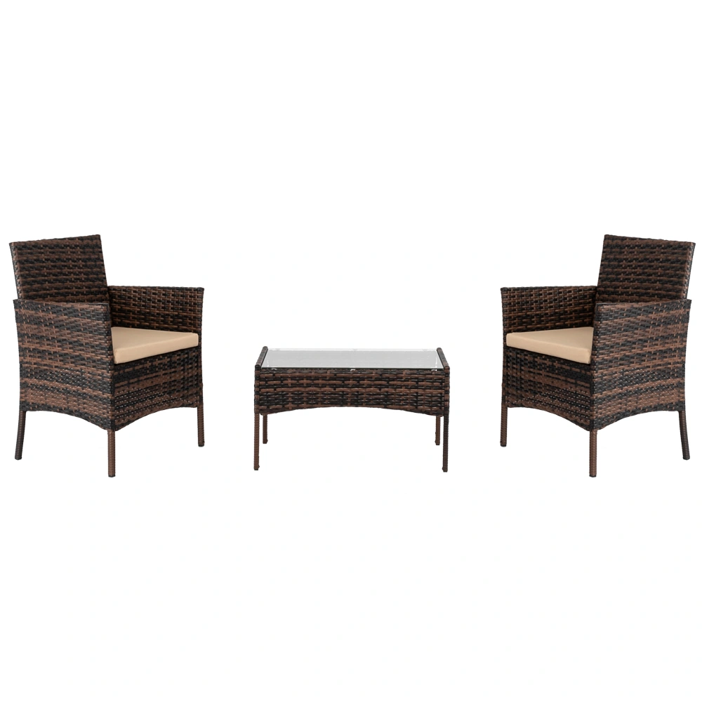 2pcs Arm Chairs 1pc Love Seat & Tempered Glass Coffee Table Rattan Sofa Set Brown Gradient view 6