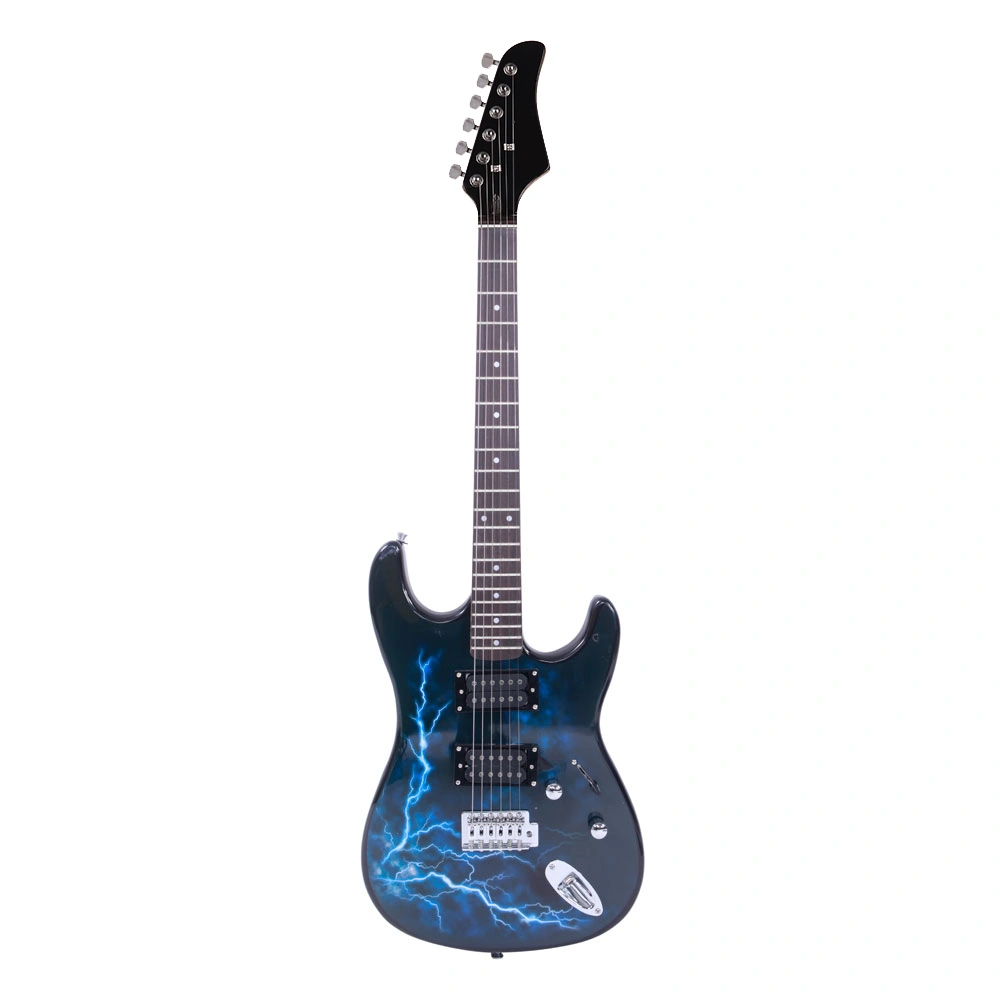 Lightning Style Electric Guitar with Power Cord/Strap/Bag/Plectrums Black & Dark Blue view 6