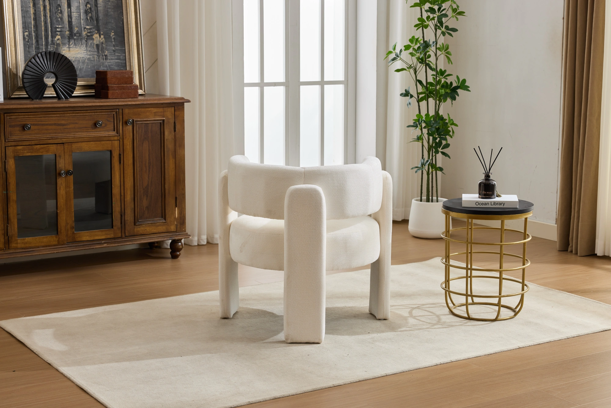 Modern Accent Chair, Contemporary Boucle Fabric Accent Armchair Comfy Upholstered Leisure Single Sofa Chair for Living Room Bedroom Apartment Office - White view 12