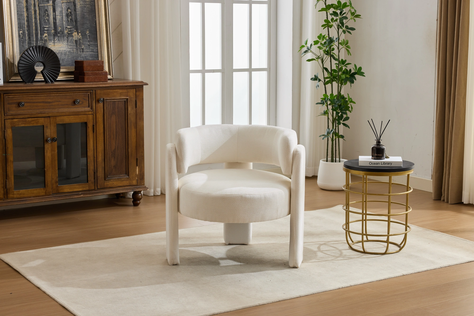 Modern Accent Chair, Contemporary Boucle Fabric Accent Armchair Comfy Upholstered Leisure Single Sofa Chair for Living Room Bedroom Apartment Office - White view 13