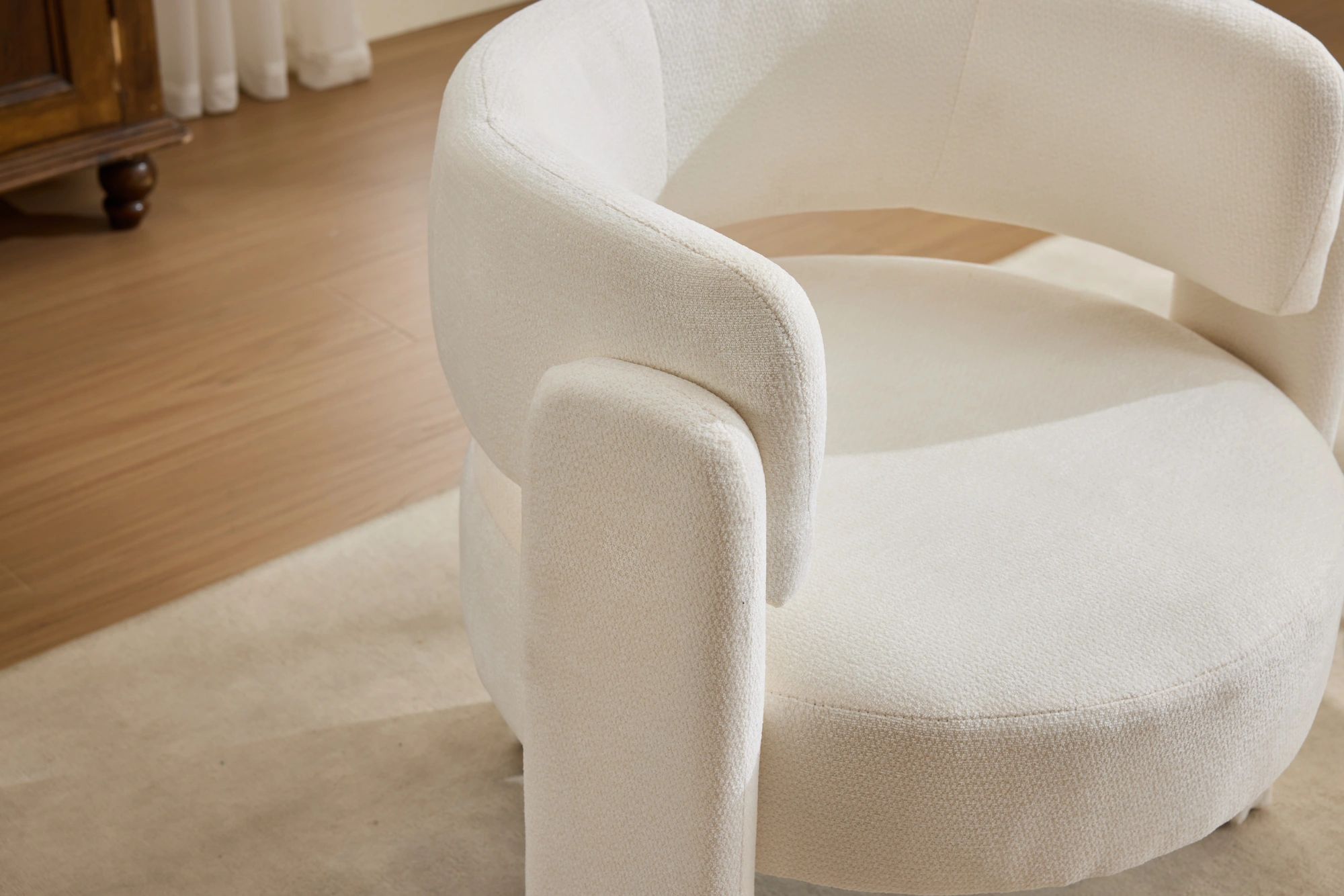 Modern Accent Chair, Contemporary Boucle Fabric Accent Armchair Comfy Upholstered Leisure Single Sofa Chair for Living Room Bedroom Apartment Office - White view 17