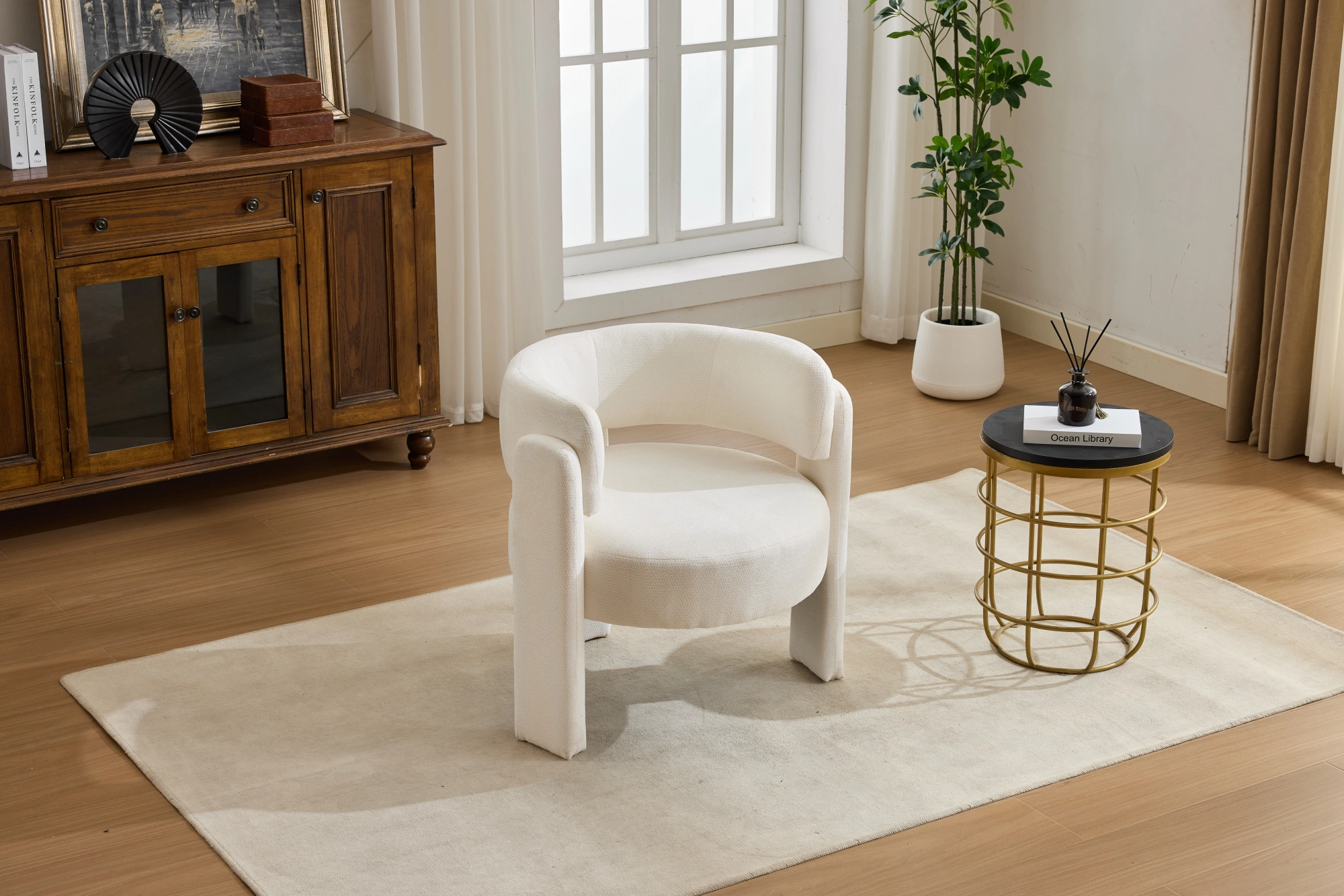 Modern Accent Chair, Contemporary Boucle Fabric Accent Armchair Comfy Upholstered Leisure Single Sofa Chair for Living Room Bedroom Apartment Office - White view 18