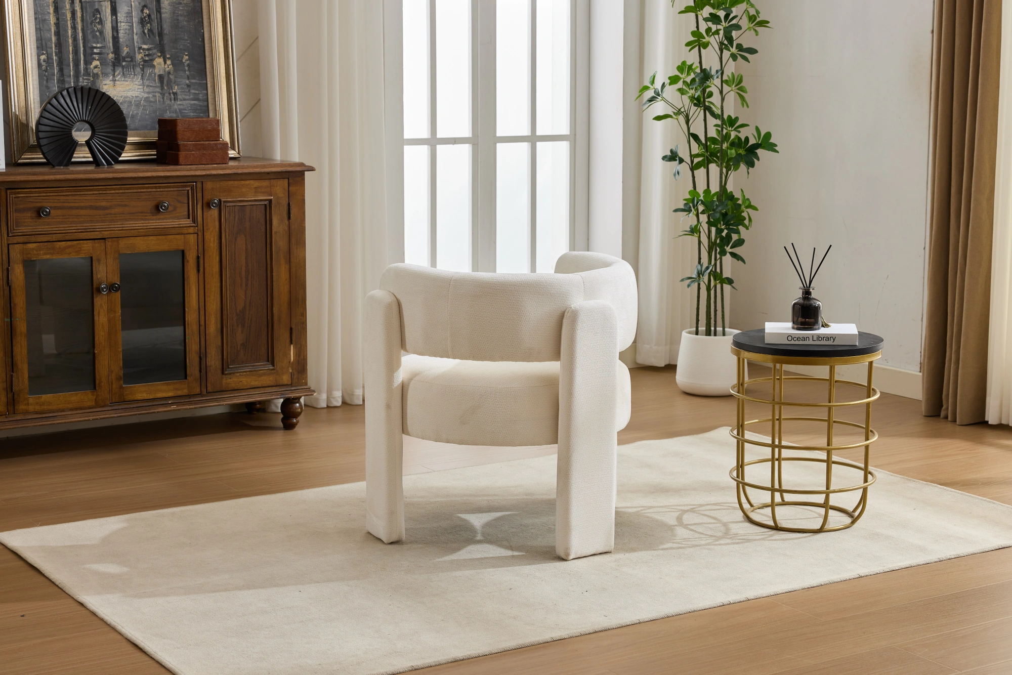 Modern Accent Chair, Contemporary Boucle Fabric Accent Armchair Comfy Upholstered Leisure Single Sofa Chair for Living Room Bedroom Apartment Office - White view 19