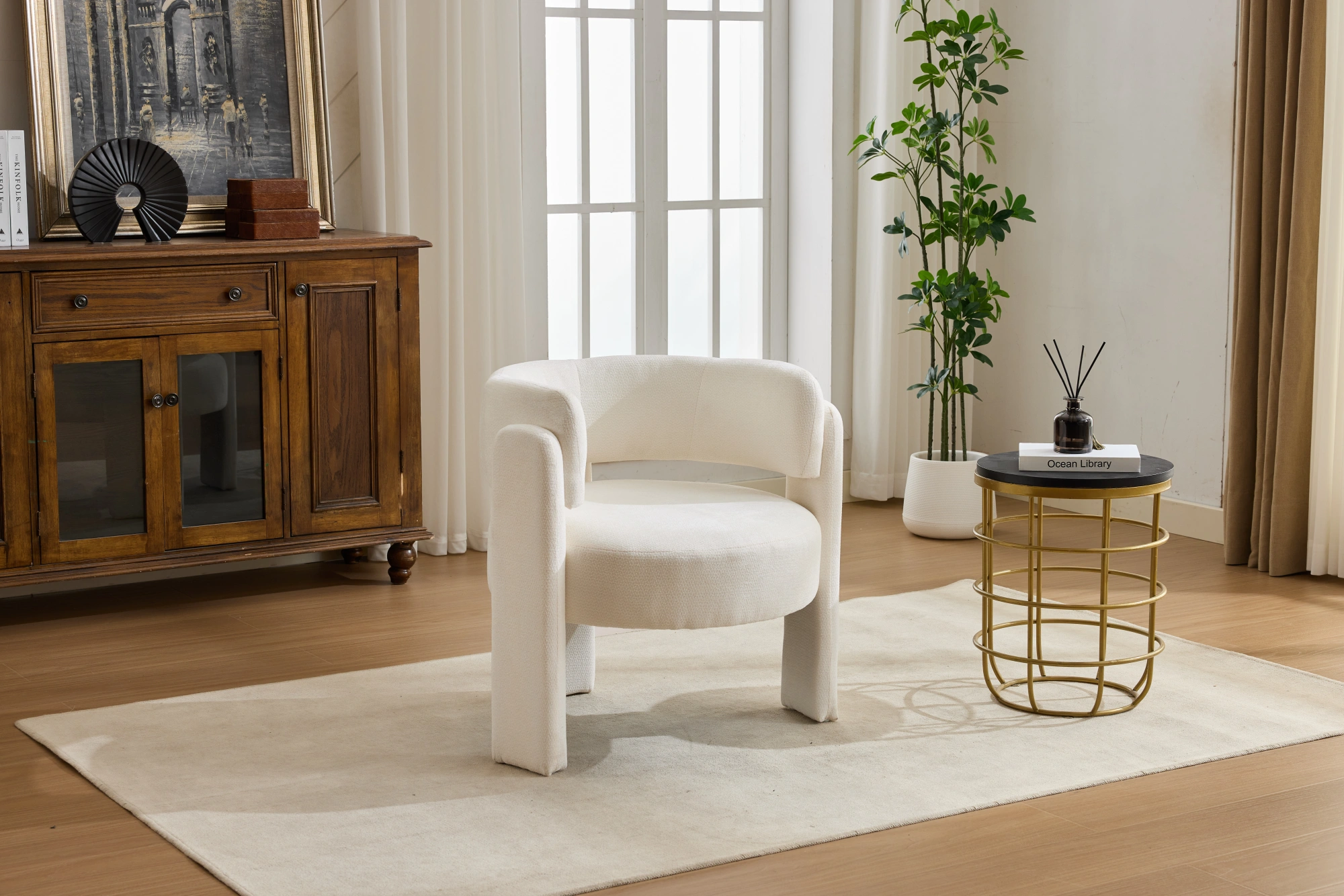 Modern Accent Chair, Contemporary Boucle Fabric Accent Armchair Comfy Upholstered Leisure Single Sofa Chair for Living Room Bedroom Apartment Office - White view 20