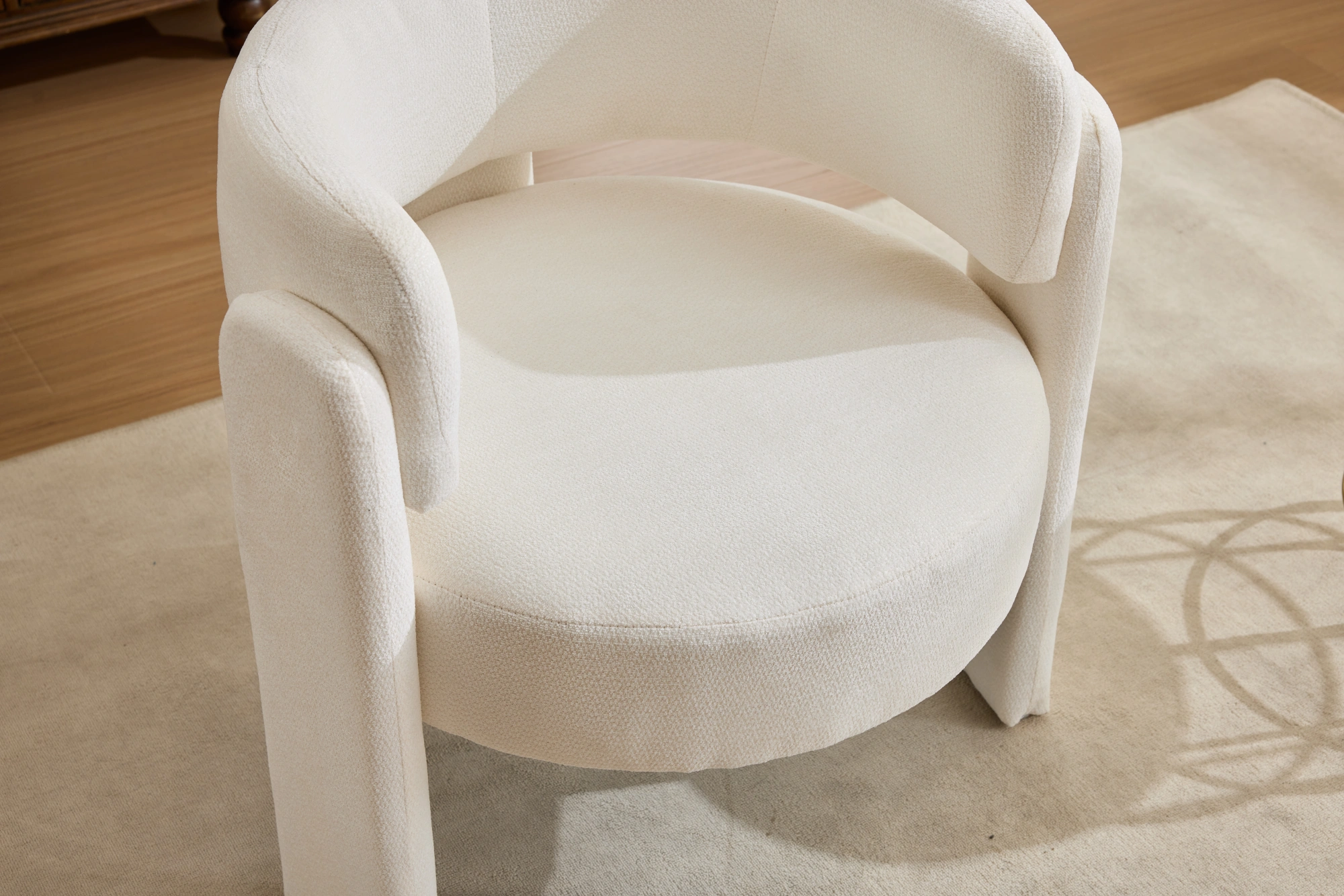 Modern Accent Chair, Contemporary Boucle Fabric Accent Armchair Comfy Upholstered Leisure Single Sofa Chair for Living Room Bedroom Apartment Office - White view 3