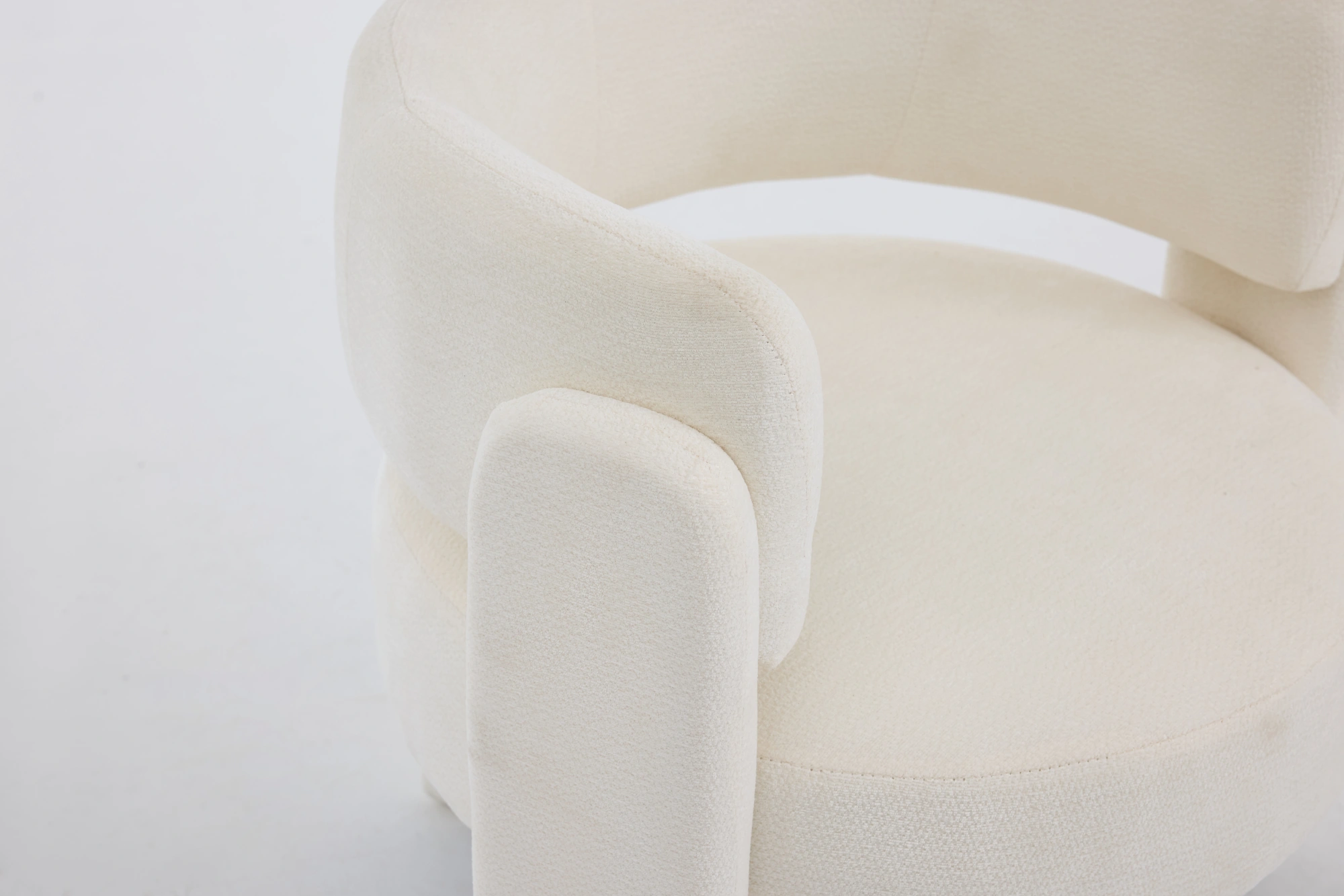 Modern Accent Chair, Contemporary Boucle Fabric Accent Armchair Comfy Upholstered Leisure Single Sofa Chair for Living Room Bedroom Apartment Office - White view 7