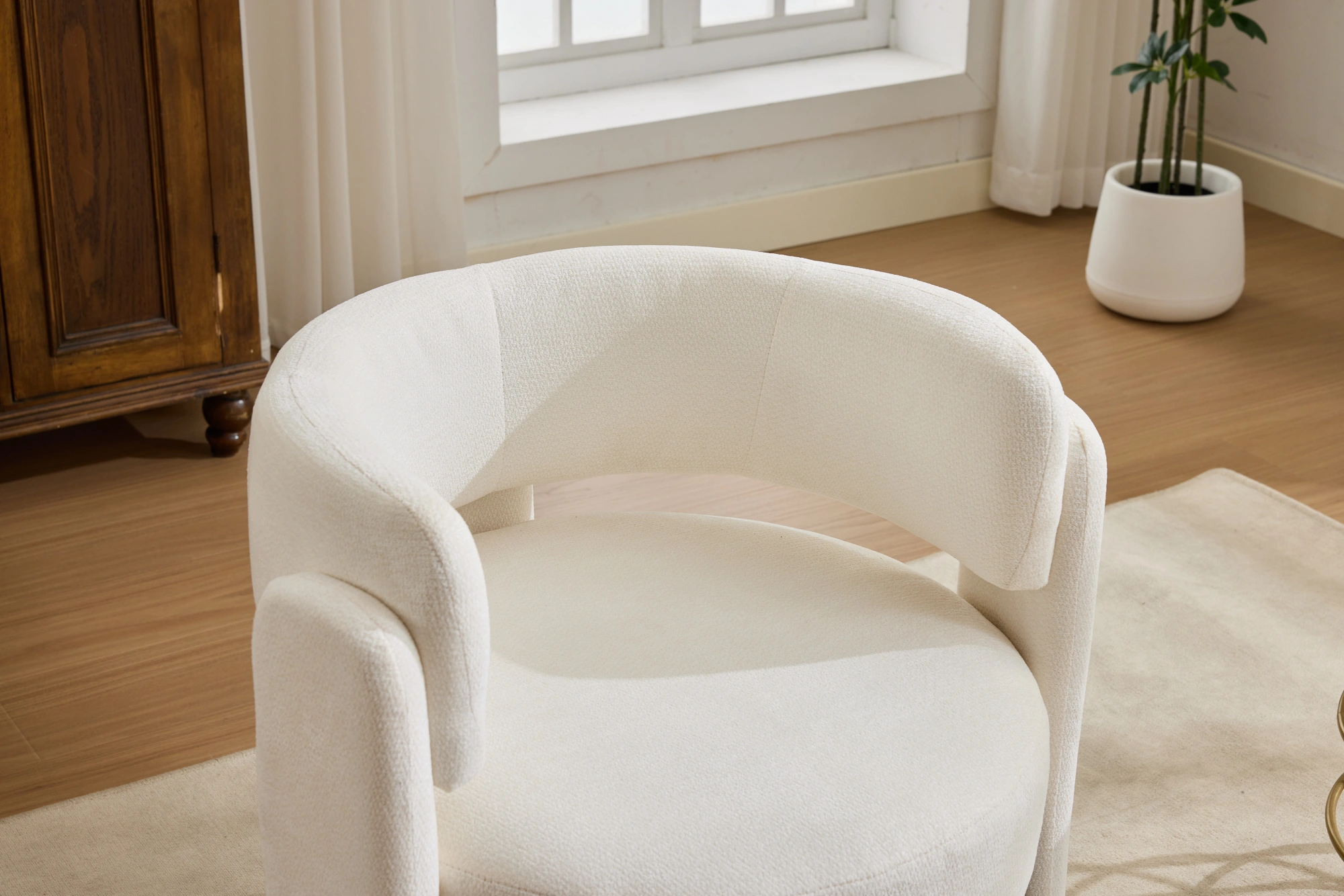 Modern Accent Chair, Contemporary Boucle Fabric Accent Armchair Comfy Upholstered Leisure Single Sofa Chair for Living Room Bedroom Apartment Office - White view 9