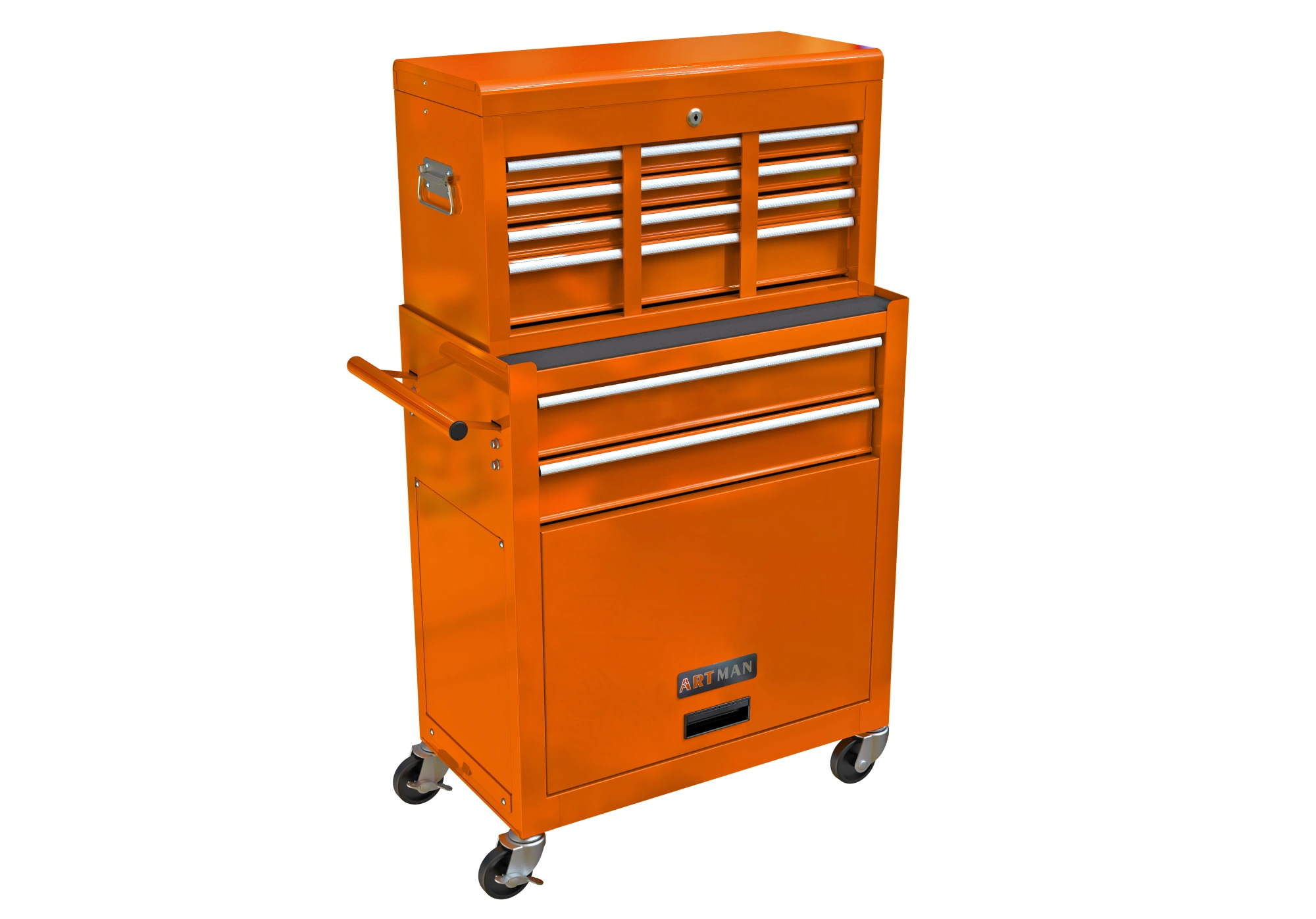 8-Drawer Rolling Tool Chest Cabinet with Wheels, High Capacity Orange Tool Storage Box with Lockable Drawers, Mobile Workshop Organizer view 9