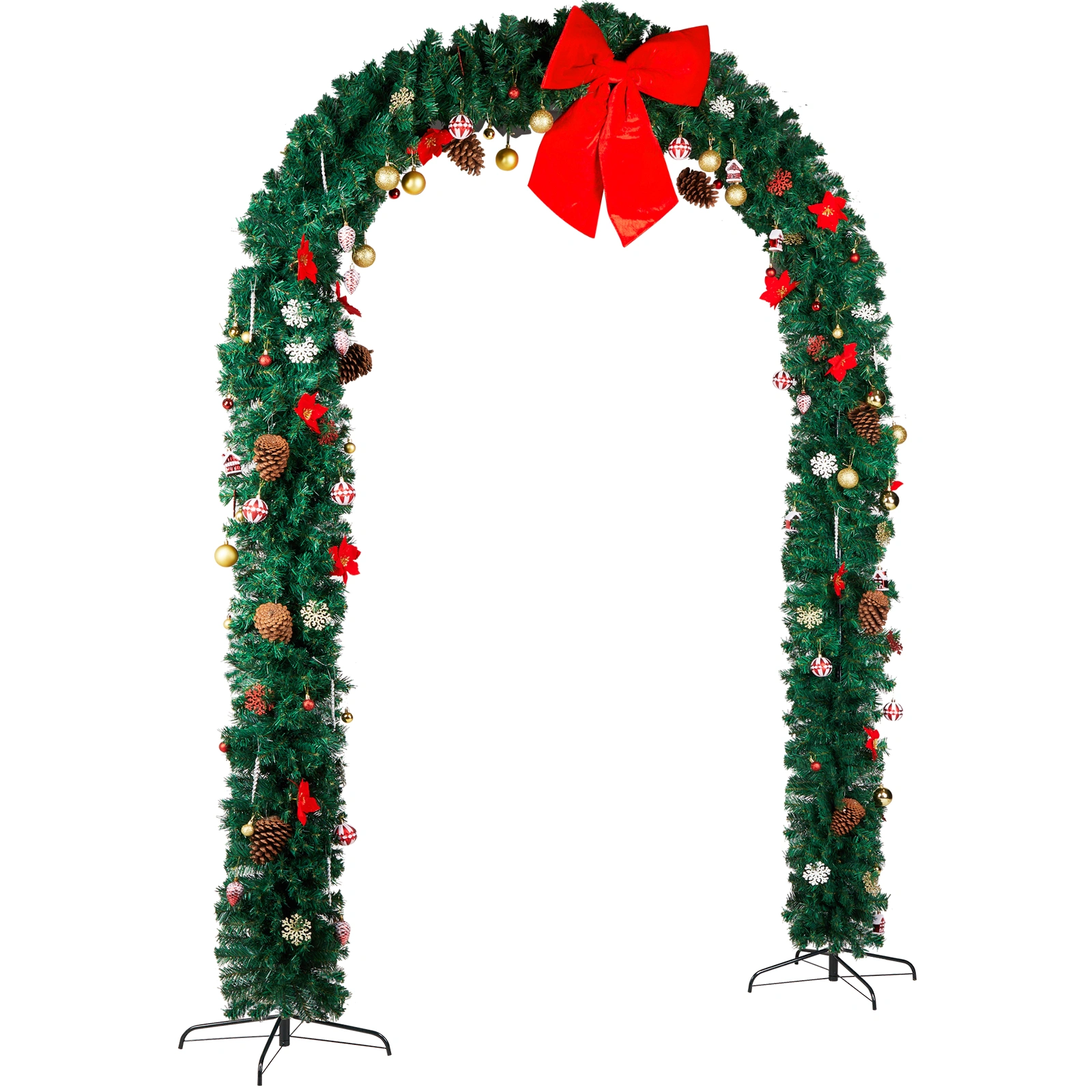 240x40x265cm Curved Green Christmas Arch with Decorations, PVC Holiday Arch Doorway view 3