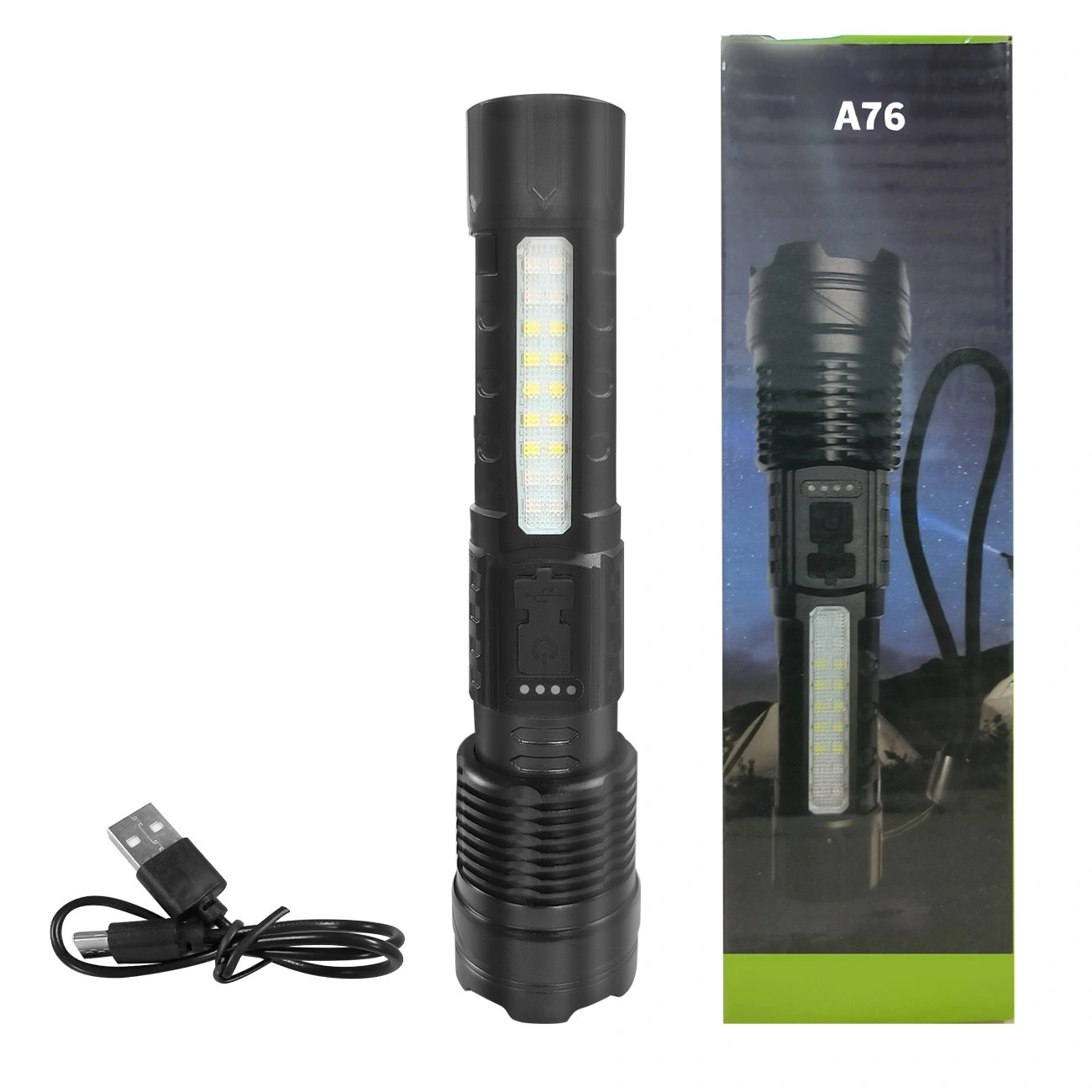 2Pack USB Rechargeable LED Flashlight, Adjustable Focus Work Light for Camping Hiking Outdoor Emergency Use view 3