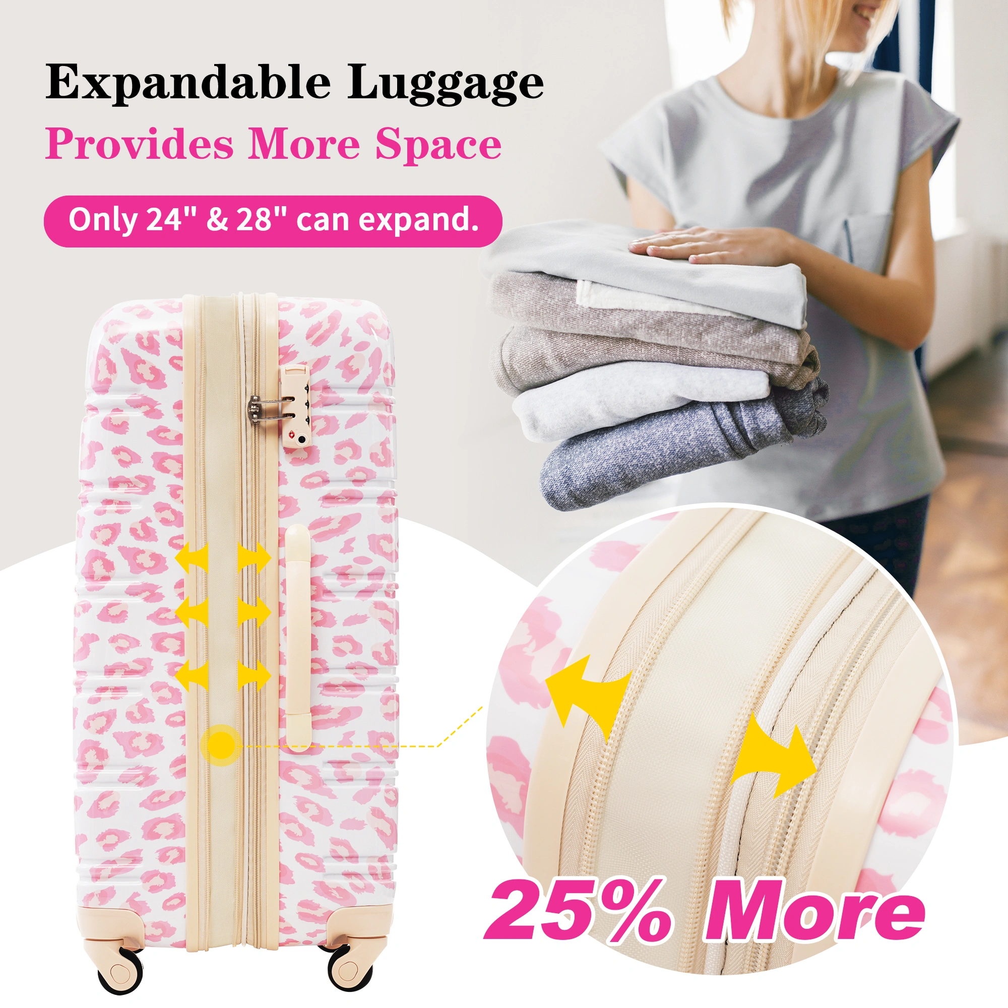 Hardshell Luggage Sets 3 pcs Spinner Suitcase with TSA Lock Lightweight-20"+24"+28" Luggages -Does not support self pick up view 10