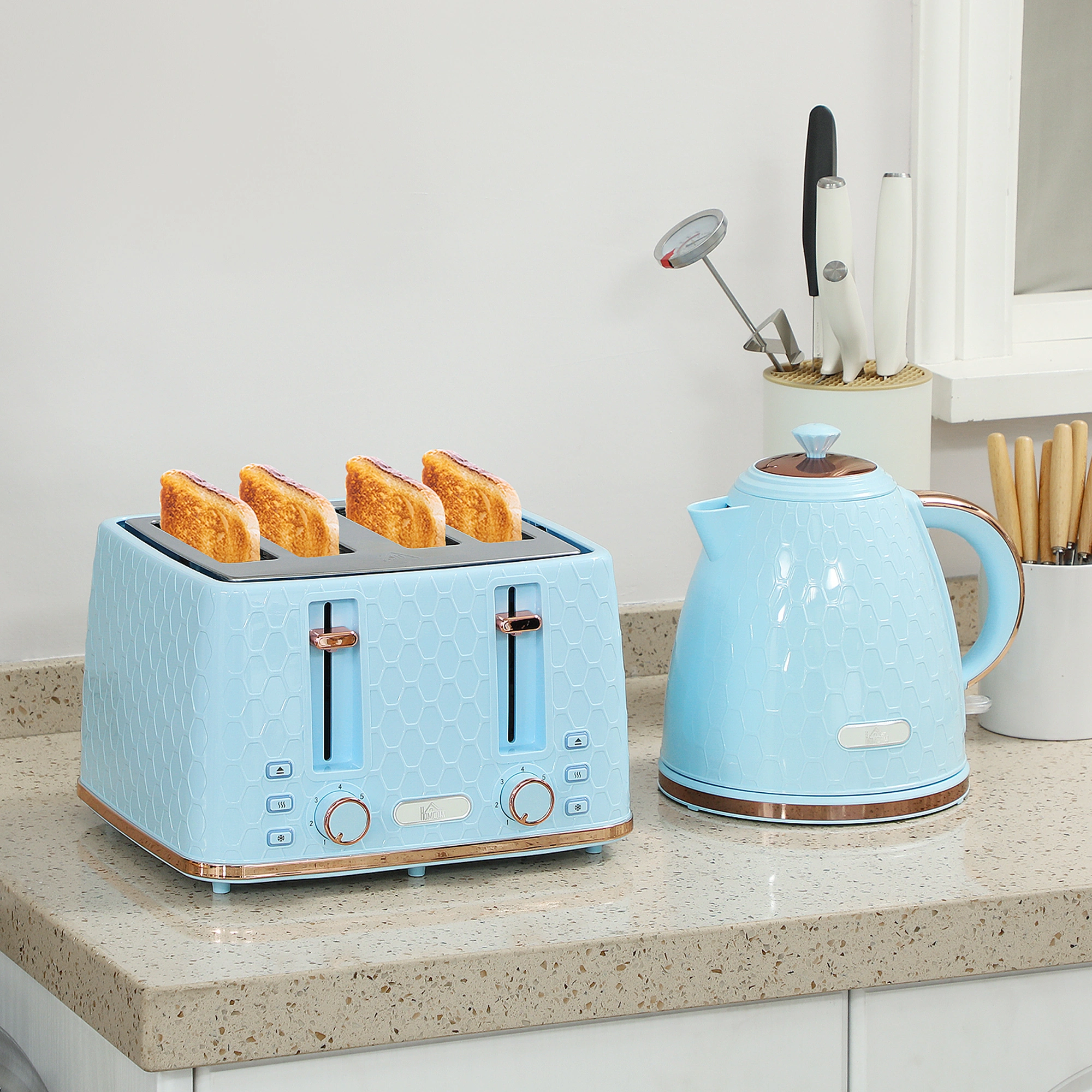 Stainless Steel Kettle and Toaster Set - 2 Piece Countertop Kitchen Appliance Combo Bundle
