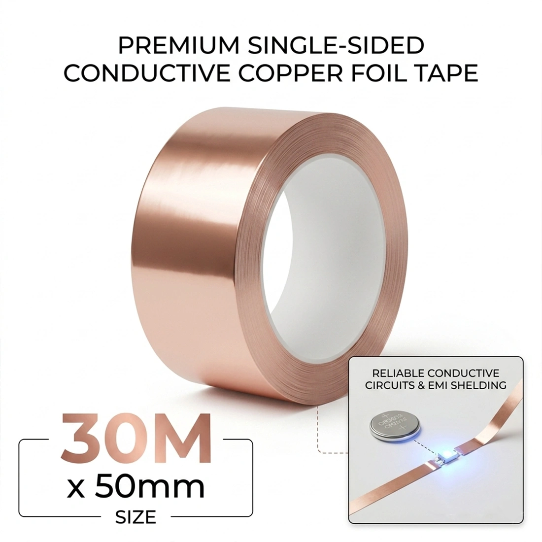 30m x 50mm Copper Tape Self-Adhesive, Anti-Snail Copper Foil Tape for Garden Pest Control view 4