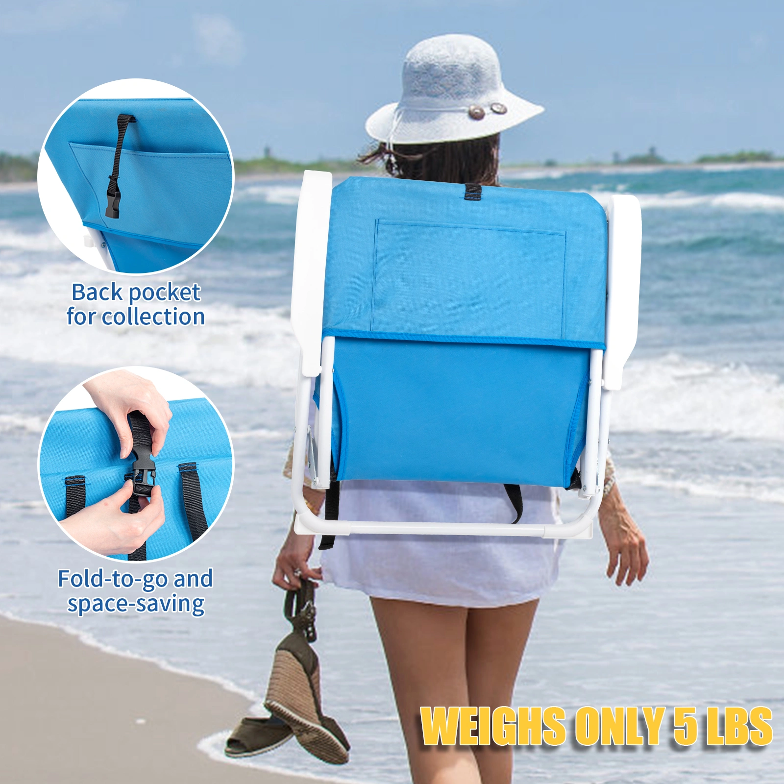 Oxford Cloth Iron Outdoor Beach Chair Blue view 7