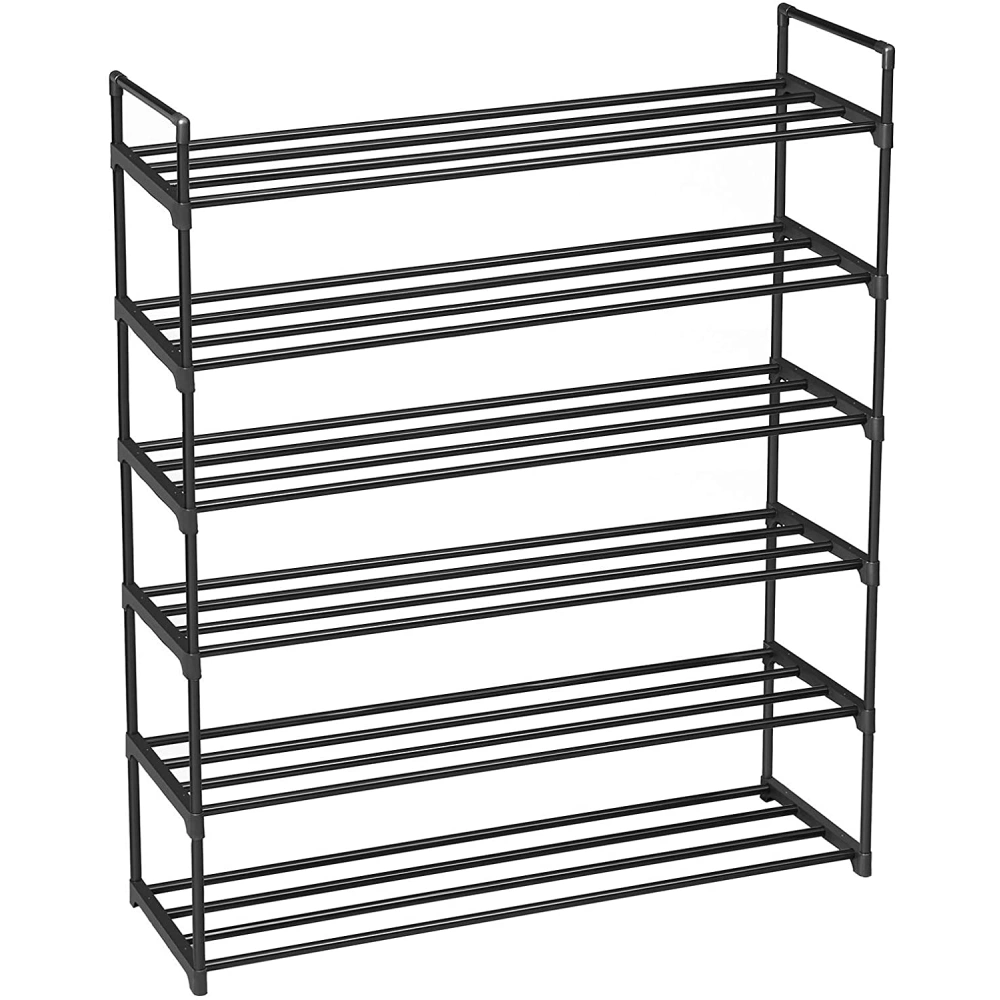 6-Tier Shoe Rack Tower Organizer Shelf, Metal Stackable Storage Rack for Bedroom, Entryway, Hallway, Closet, Black