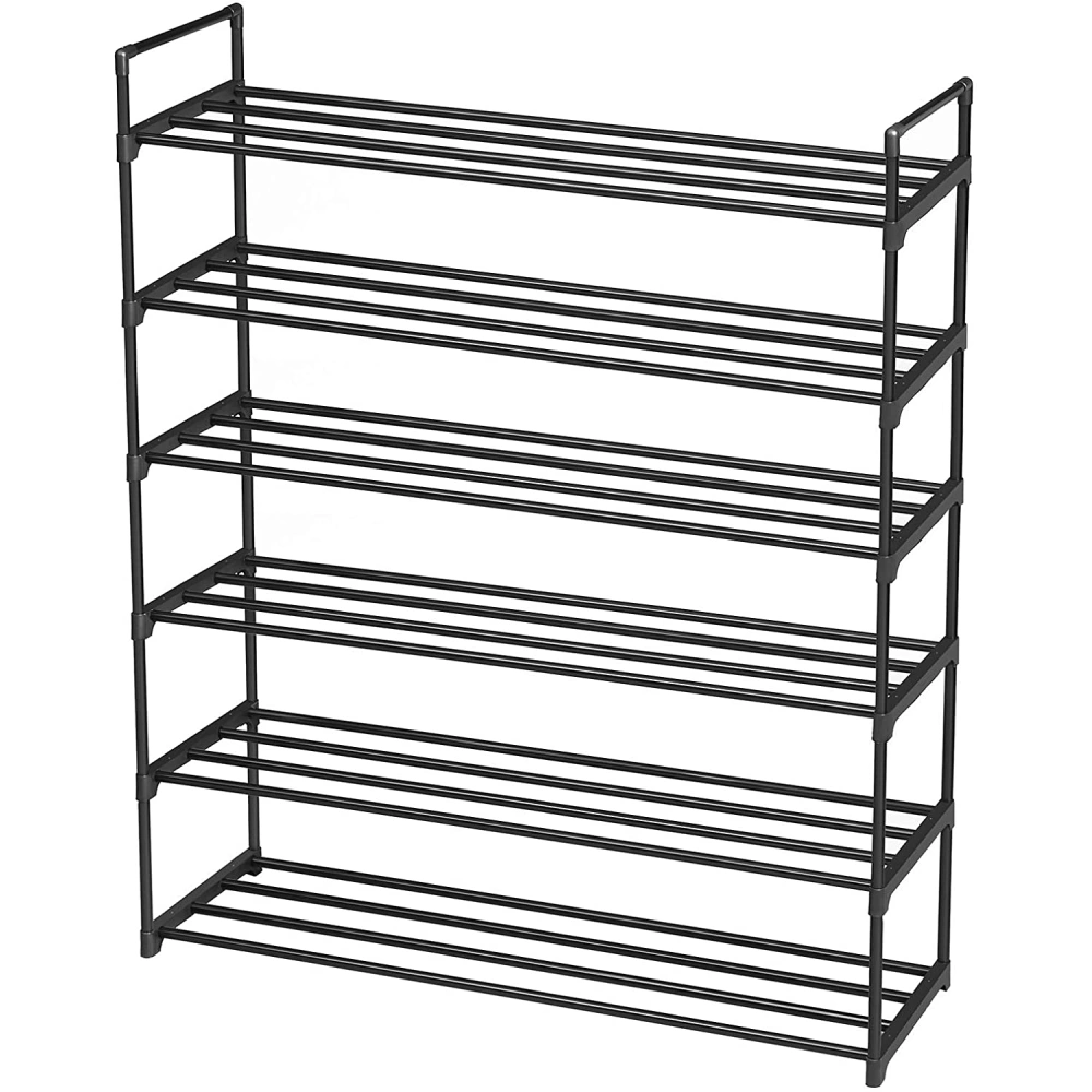 6-Tier Shoe Rack Tower Organizer Shelf, Metal Stackable Storage Rack for Bedroom, Entryway, Hallway, Closet, Black view 2