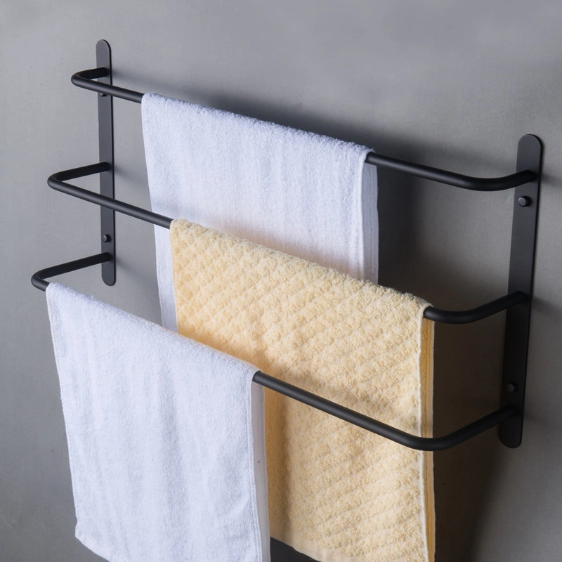 SUS304 Stainless Steel Matte Black Bathroom Accessories Set Stagger Layers Towel Bar Three Bars Towel Rack 17.72 inches Bars KJWY003HEI-45CM view 3