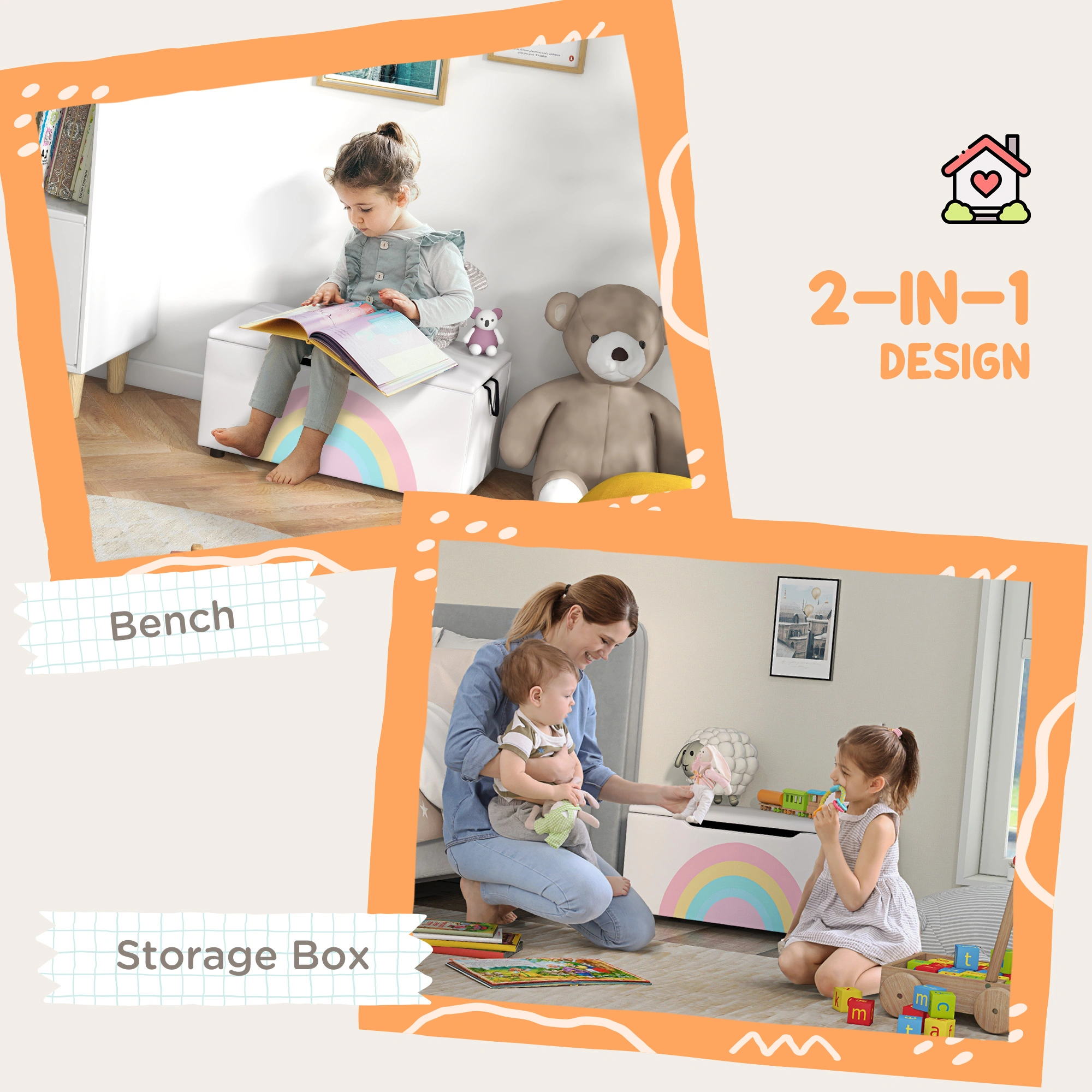 Kids Toy Storage Organizer, Multi-Compartment Collapsible Fabric Bin with Lid, Large Capacity Playroom Toy Container, Easy Assembly view 3
