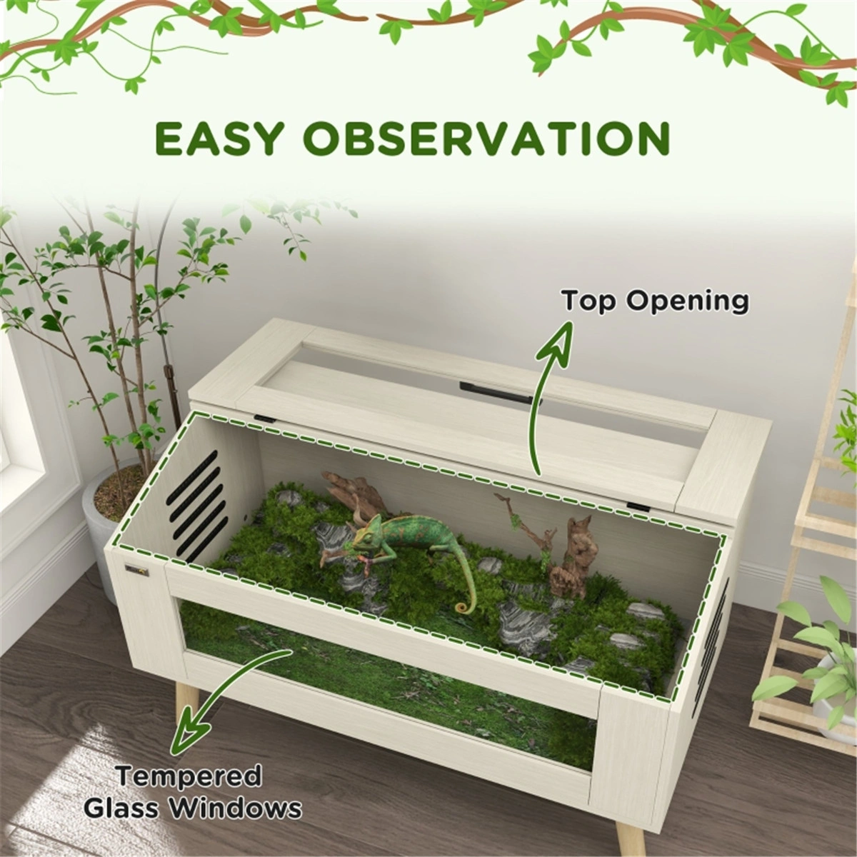 Reptile Enclosure Box, Plastic Terrarium Habitat with Secure Lid, Ideal for Herpetology Keeping, Easy-Clean Design, Multiple Ventilation Points