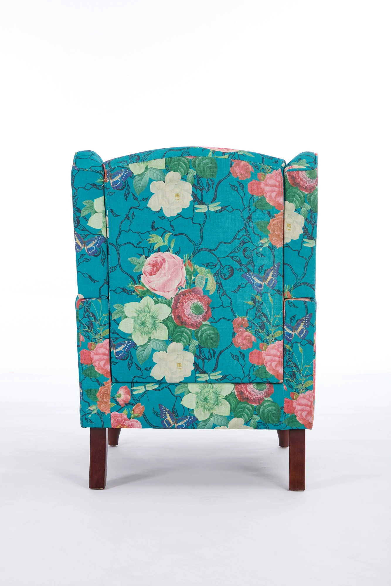 Modern Accent Chair with Retro Wood Legs, Comfy Upholstered Armchair, Floral Design Single Sofa Chair for Living Room Bedroom Office - Floral Cyan view 19
