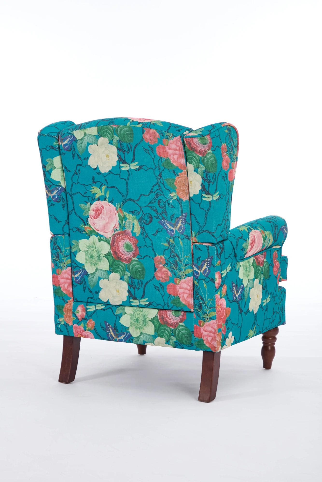 Modern Accent Chair with Retro Wood Legs, Comfy Upholstered Armchair, Floral Design Single Sofa Chair for Living Room Bedroom Office - Floral Cyan view 23