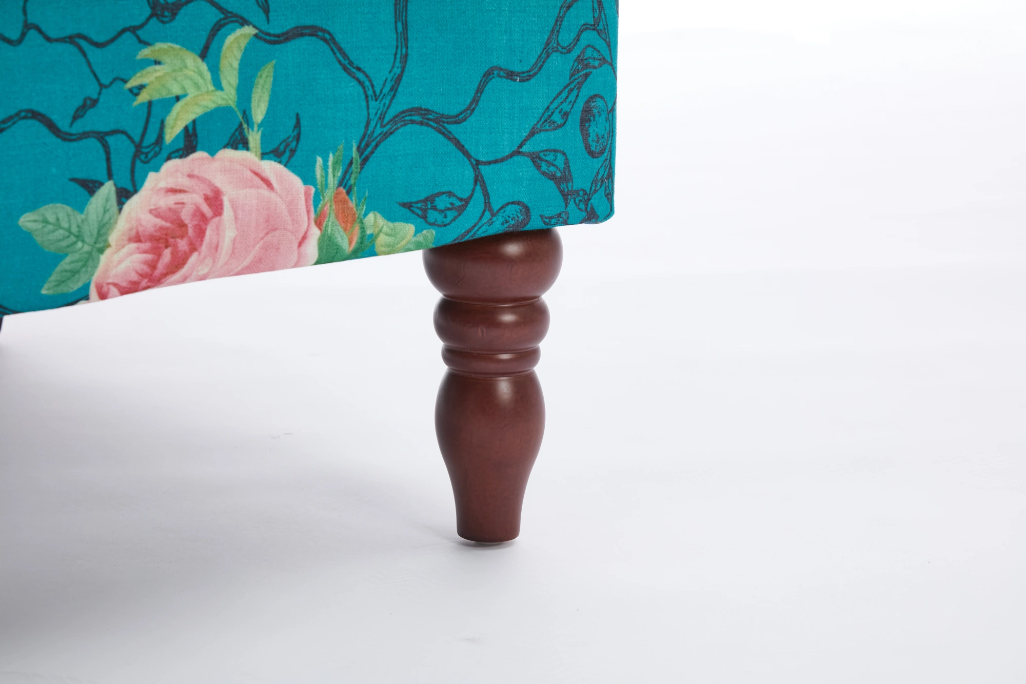 Modern Accent Chair with Retro Wood Legs, Comfy Upholstered Armchair, Floral Design Single Sofa Chair for Living Room Bedroom Office - Floral Cyan view 4