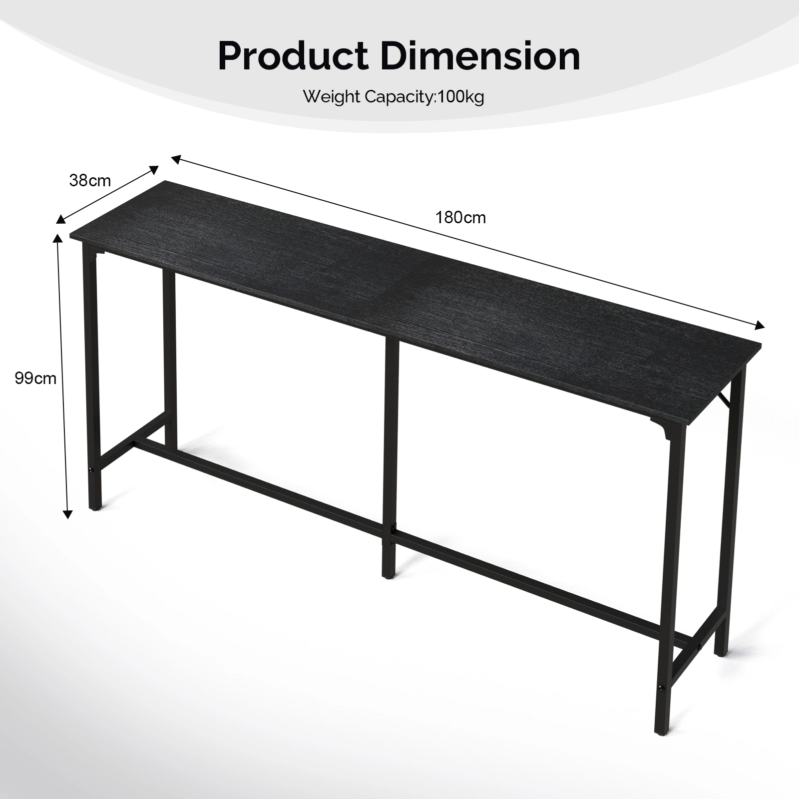 71-Inch Pub Height Bar Table Black, 209 lbs Capacity, MDF Top & Metal Frame, for Kitchen, Bar, Dining Room view 3