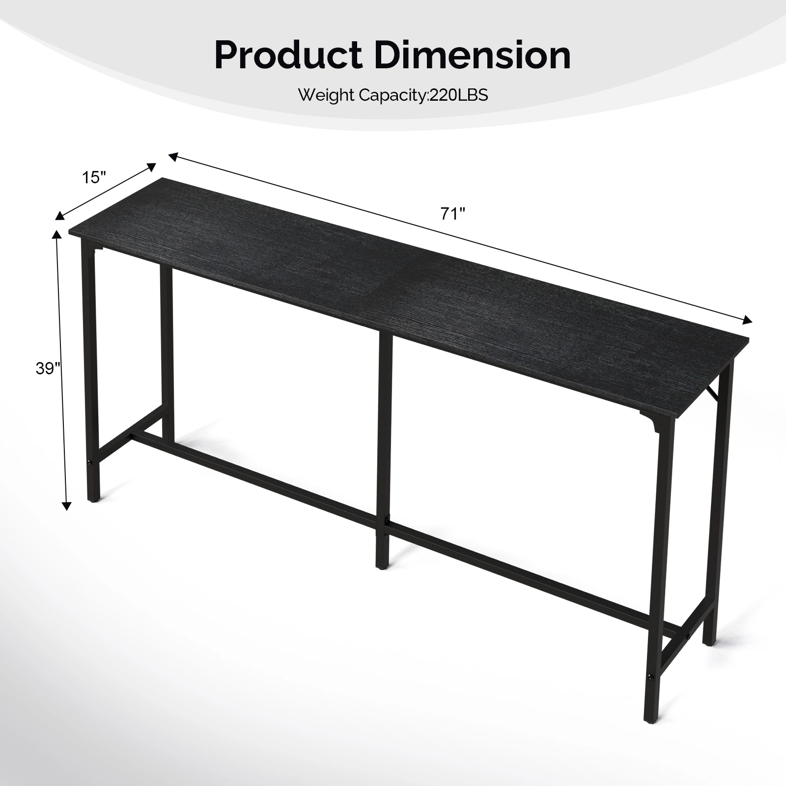 71-Inch Pub Height Bar Table Black, 209 lbs Capacity, MDF Top & Metal Frame, for Kitchen, Bar, Dining Room view 4