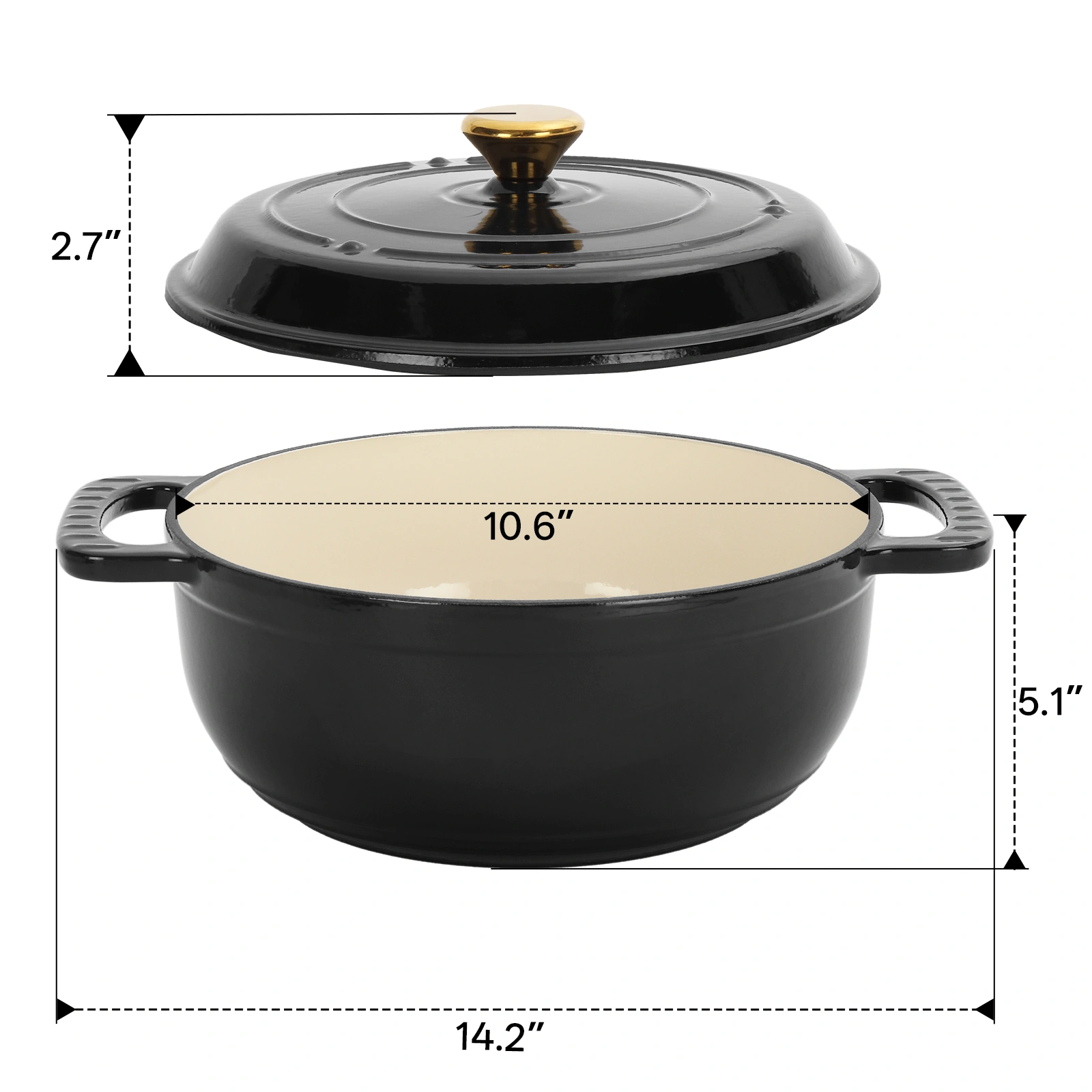 Cast iron 6QT cooking pot - Gradient Black Color - Includes two silicone gloves - Enamel pot view 7
