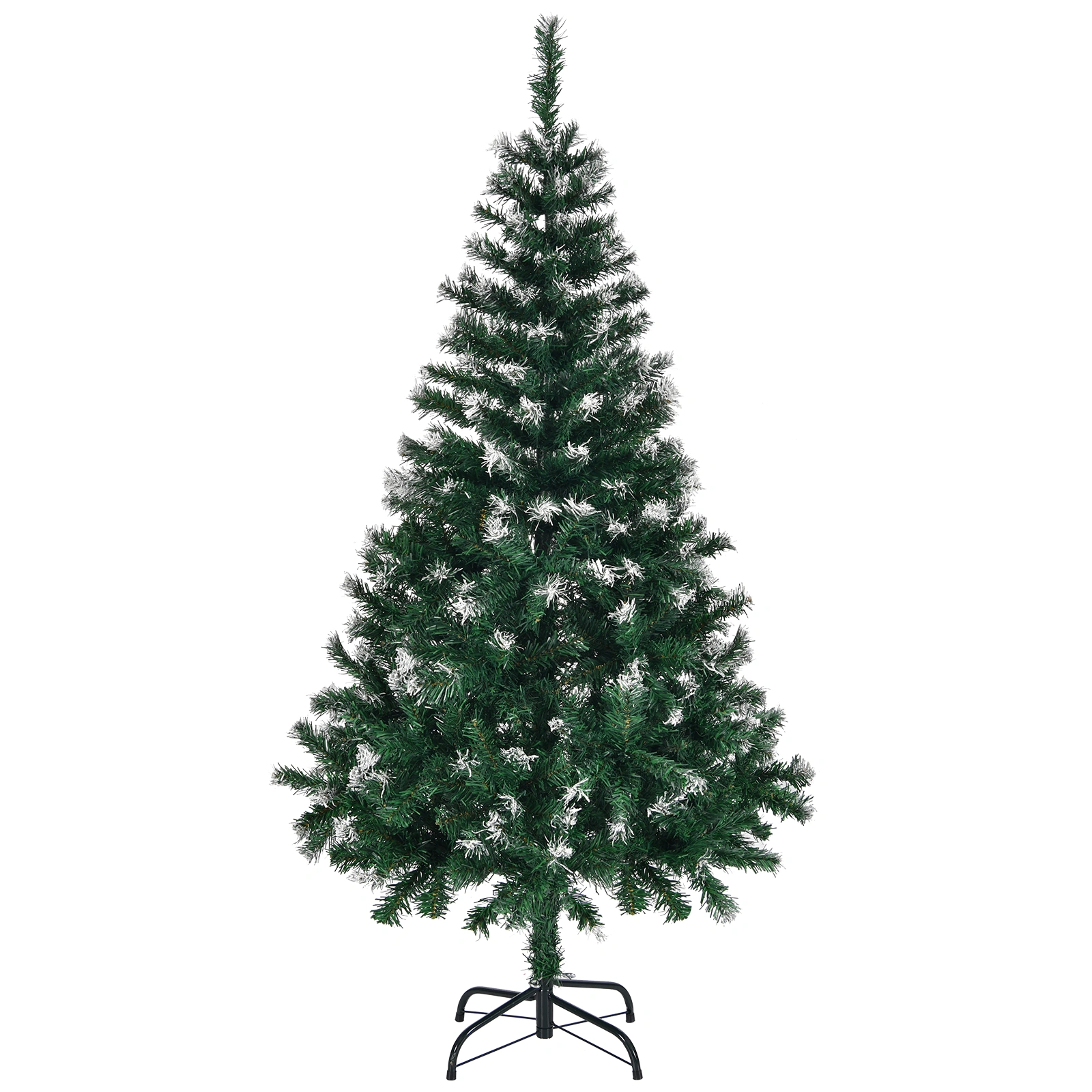 5 FT Artificial Snow Tipped Christmas Tree, 480 Branch Tips, Unlit Pine Tree with Metal Stand, Green & Snow Topped for Home Office Holiday Decor