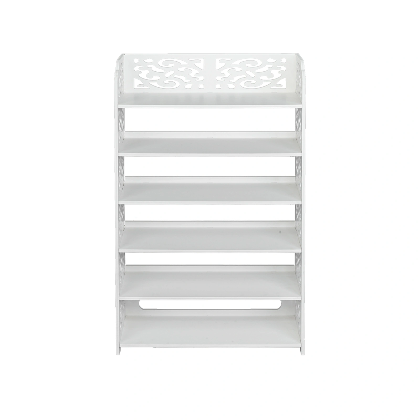 Wood-plastic Board Six Tiers Carved Shoe Rack White B view 10